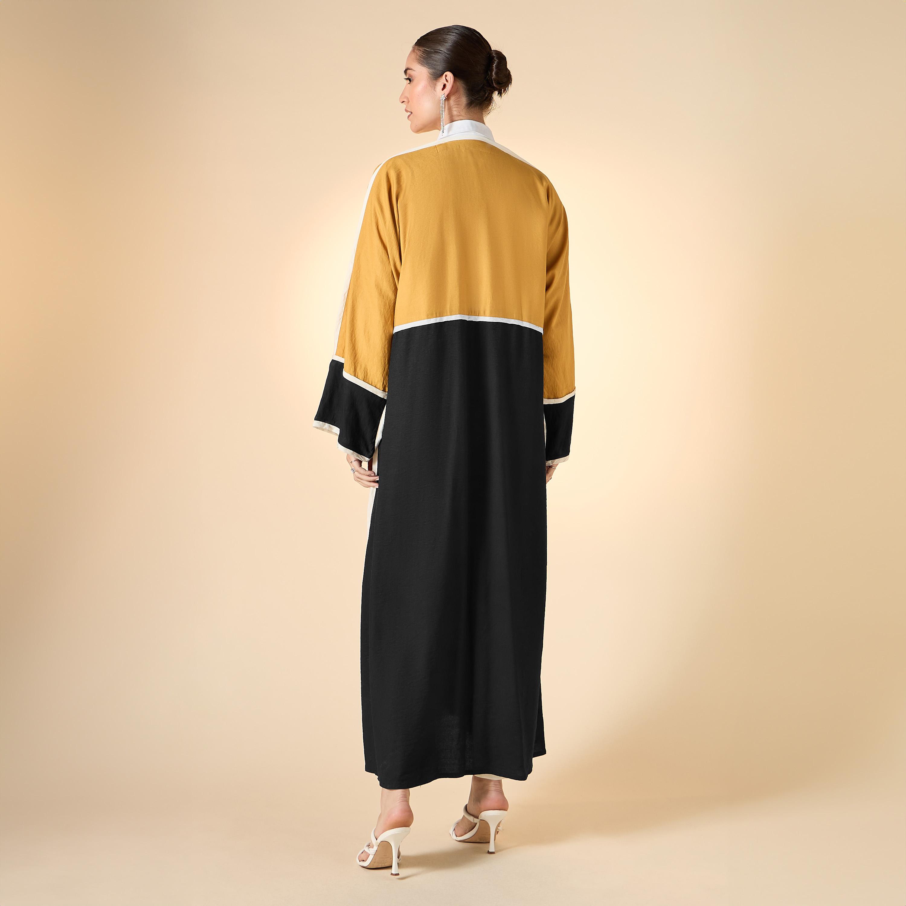 Hadiyath Al Madinah Colourblock Abaya with Contrast Trim-women-arabicclothing-abayas-image-3