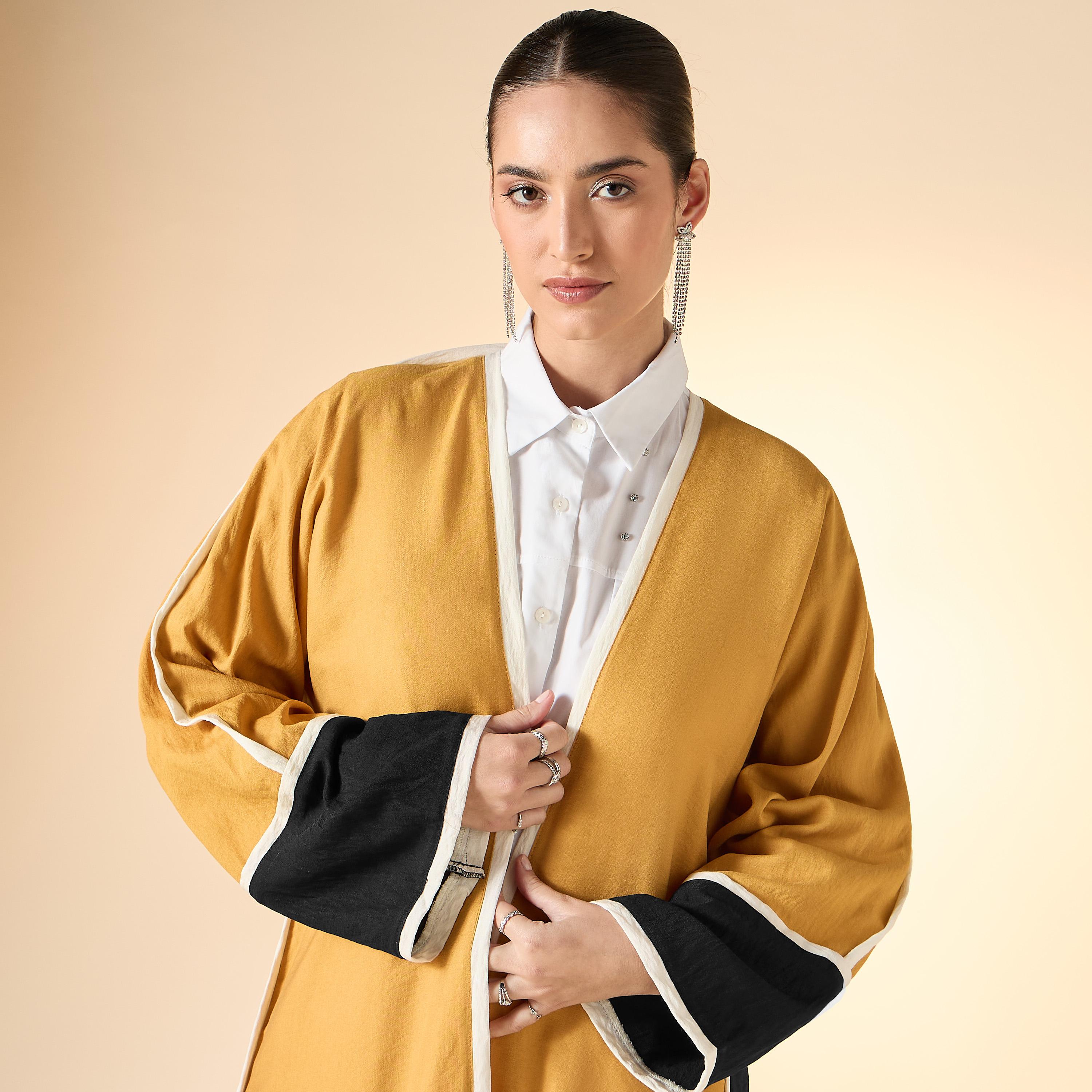 Hadiyath Al Madinah Colourblock Abaya with Contrast Trim-women-arabicclothing-abayas-image-4