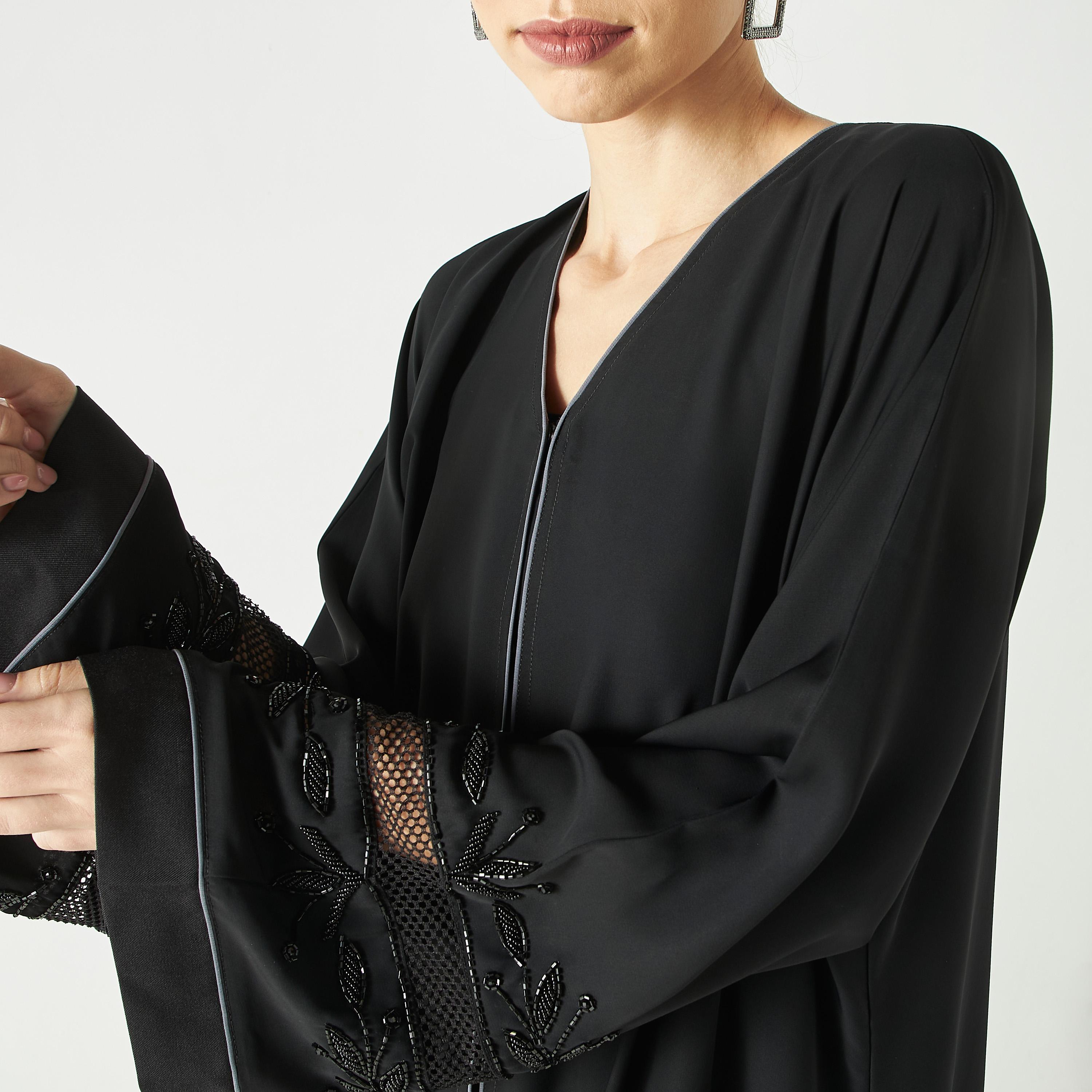 Hadiyath Al Madinah Embellished Abaya with Mesh Detail-women-arabicclothing-abayas-image-3