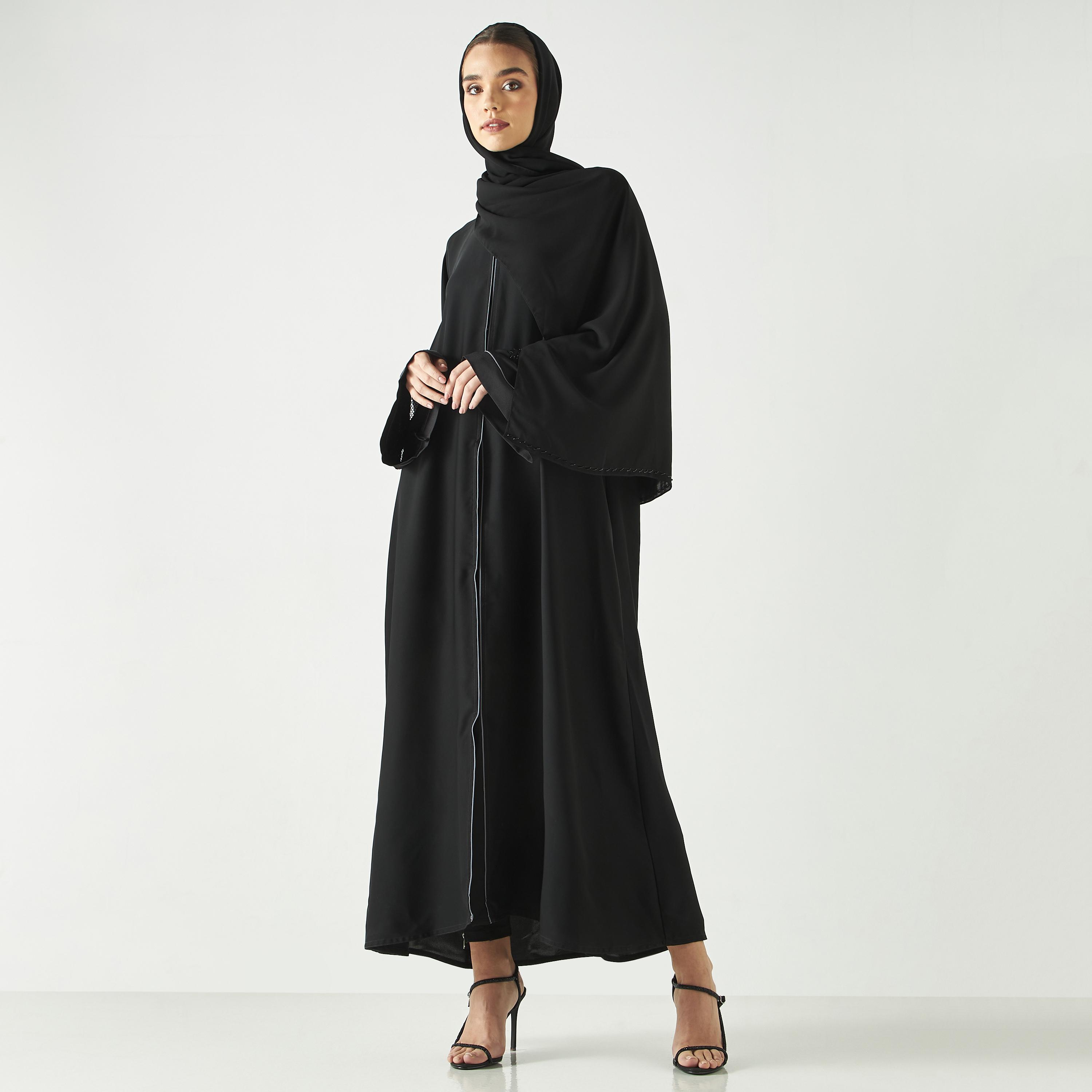 Hadiyath Al Madinah Embellished Abaya with Mesh Detail-women-arabicclothing-abayas-image-4