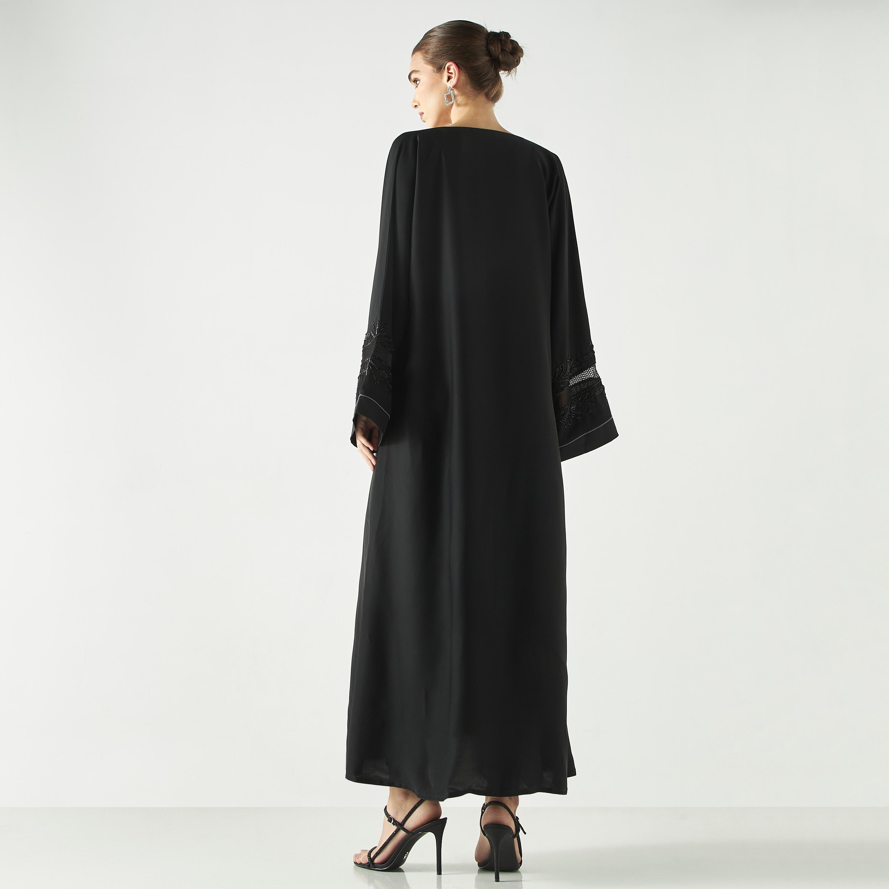 Hadiyath Al Madinah Embellished Abaya with Mesh Detail-women-arabicclothing-abayas-image-5