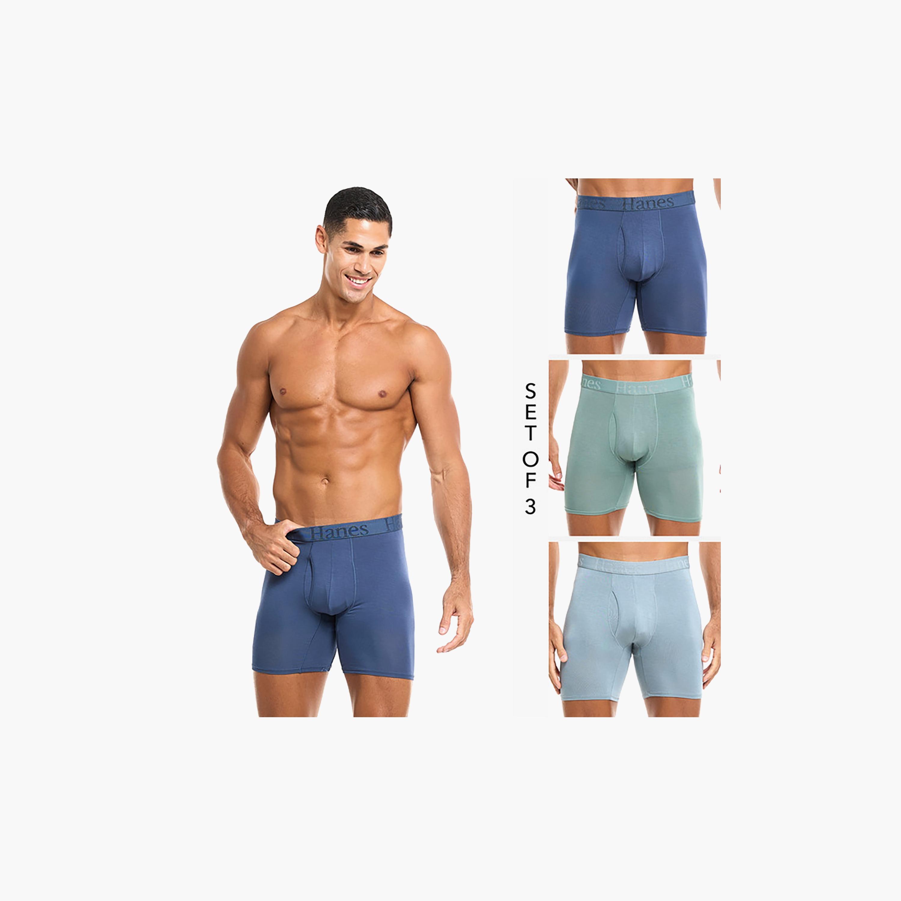 Hanes Assorted Pack of 3 Brand Print Waistband Men's Boxer Briefs-men-clothing-innerwear-underwear-image-2