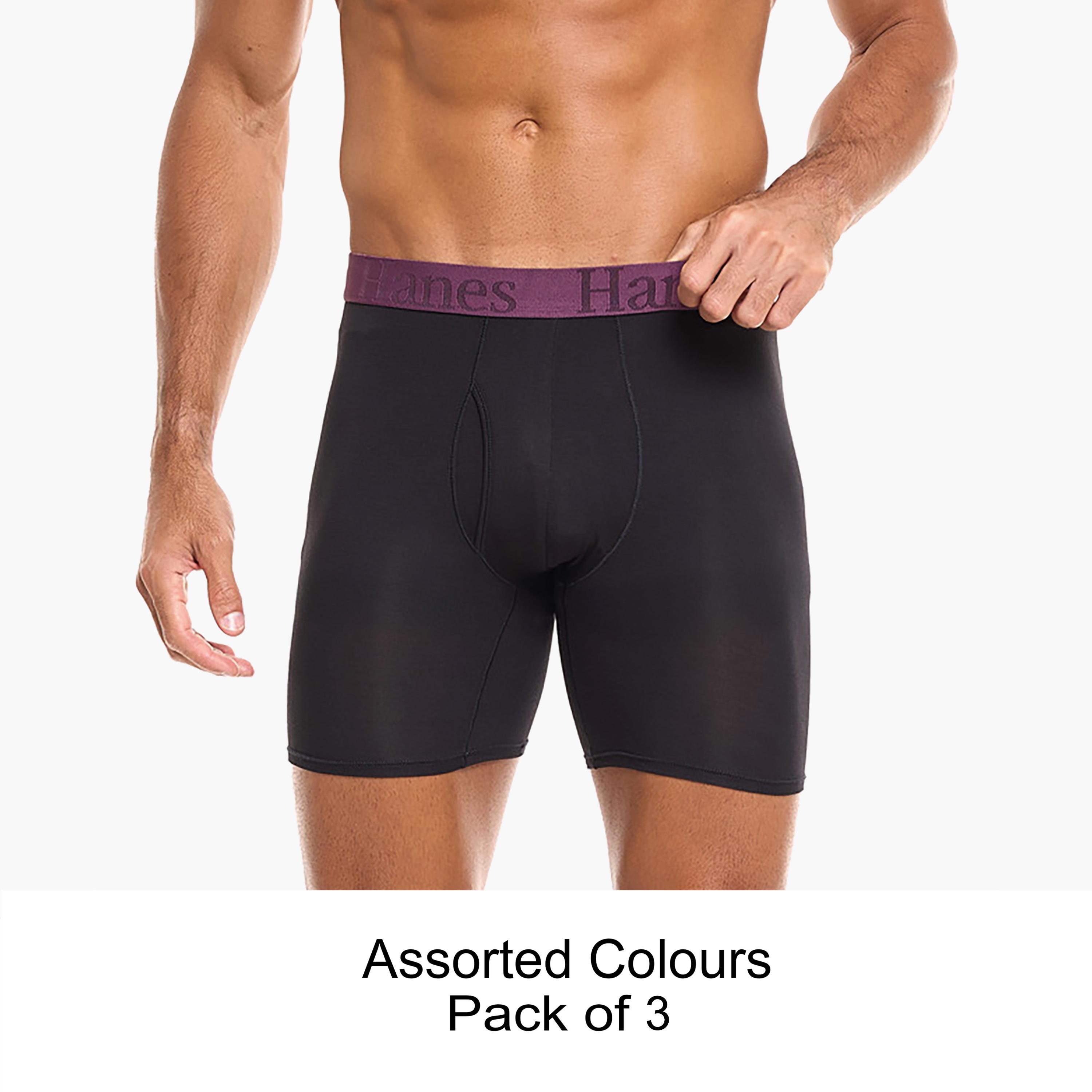 Hanes Assorted Pack of 3 Brand Print Waistband Men's Boxer Briefs-men-clothing-innerwear-underwear-image-1
