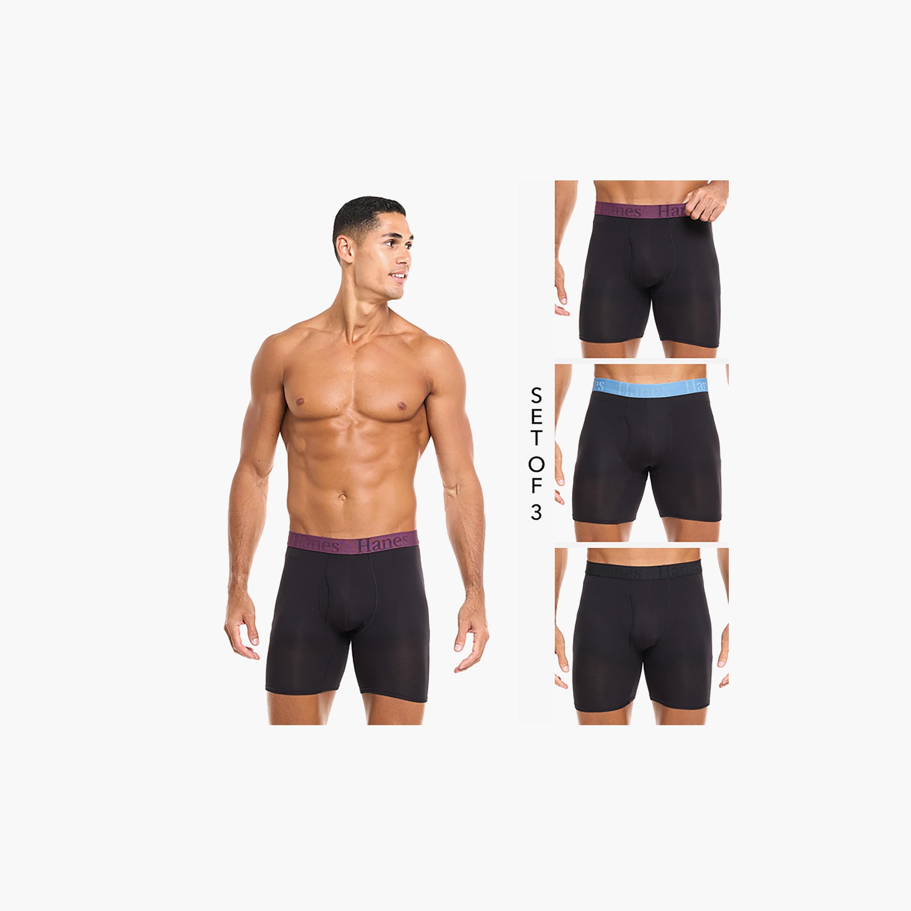Hanes Assorted Pack of 3 Brand Print Waistband Men's Boxer Briefs-men-clothing-innerwear-underwear-image-2