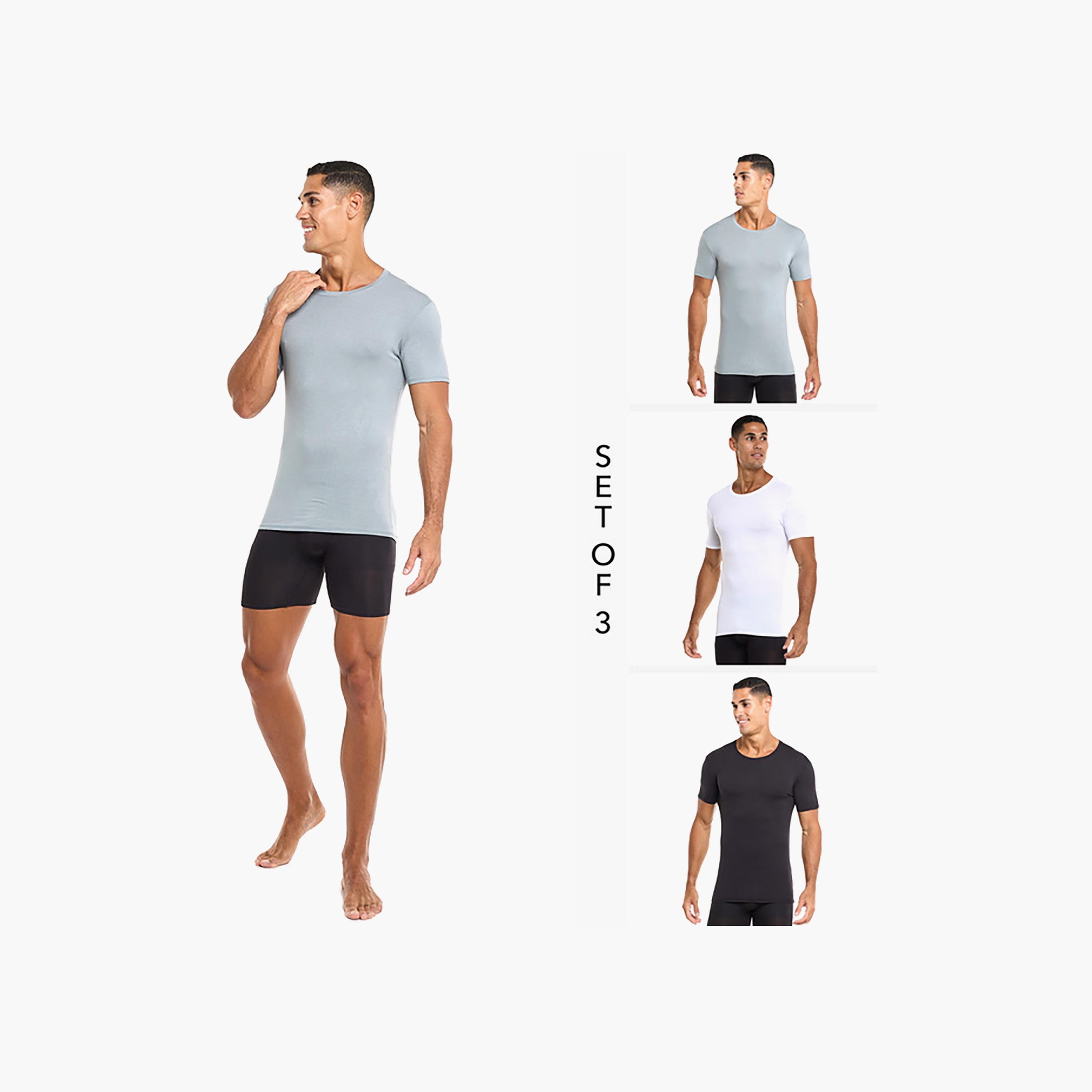 Hanes Assorted Pack of 3 Plain Round Neck Short Sleeves Men's Under T-Shirt-men-clothing-innerwear-vests-image-2