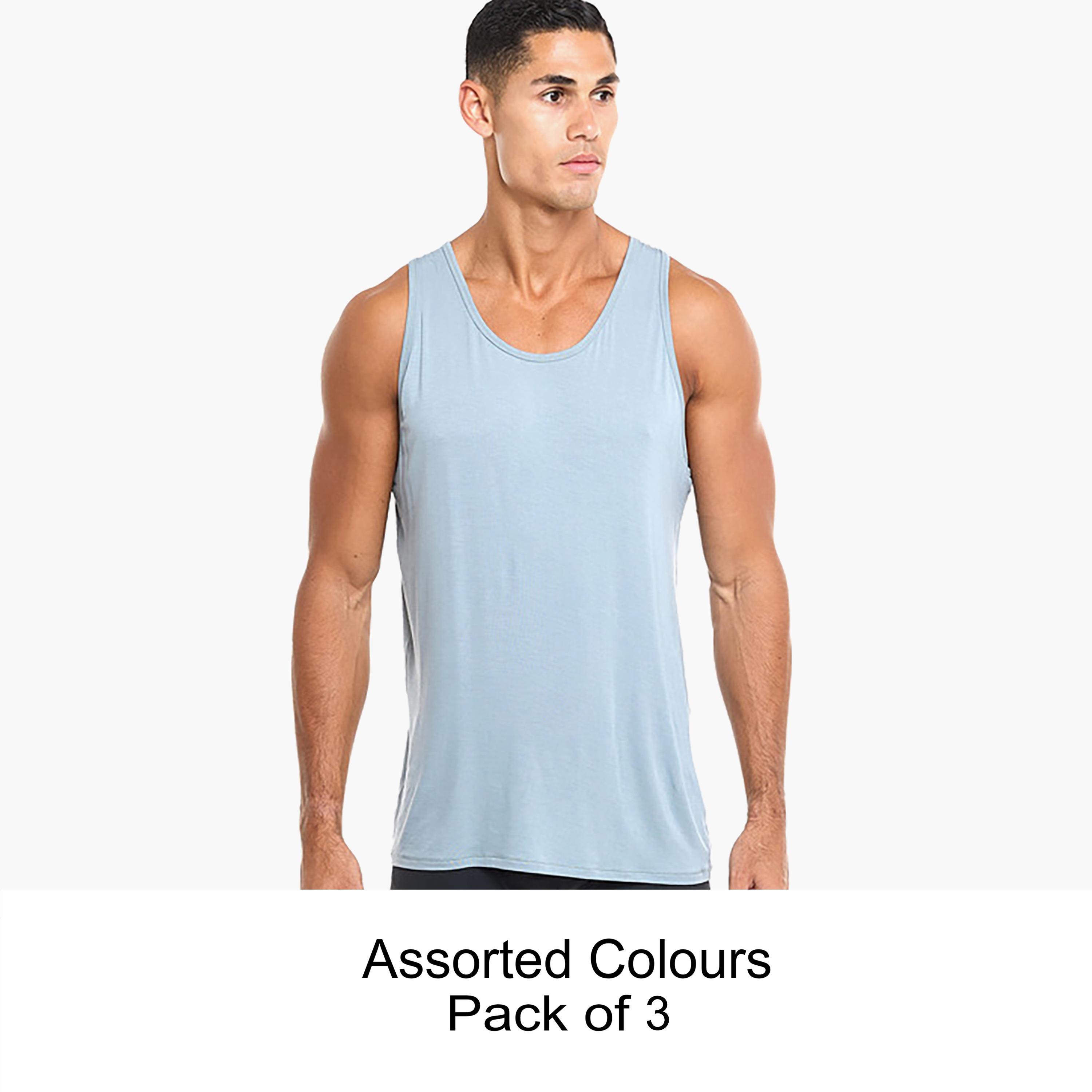 Hanes Assorted Pack of 3 Plain Scoop Neck Sleeveless Men's Vest-men-clothing-innerwear-vests-image-1