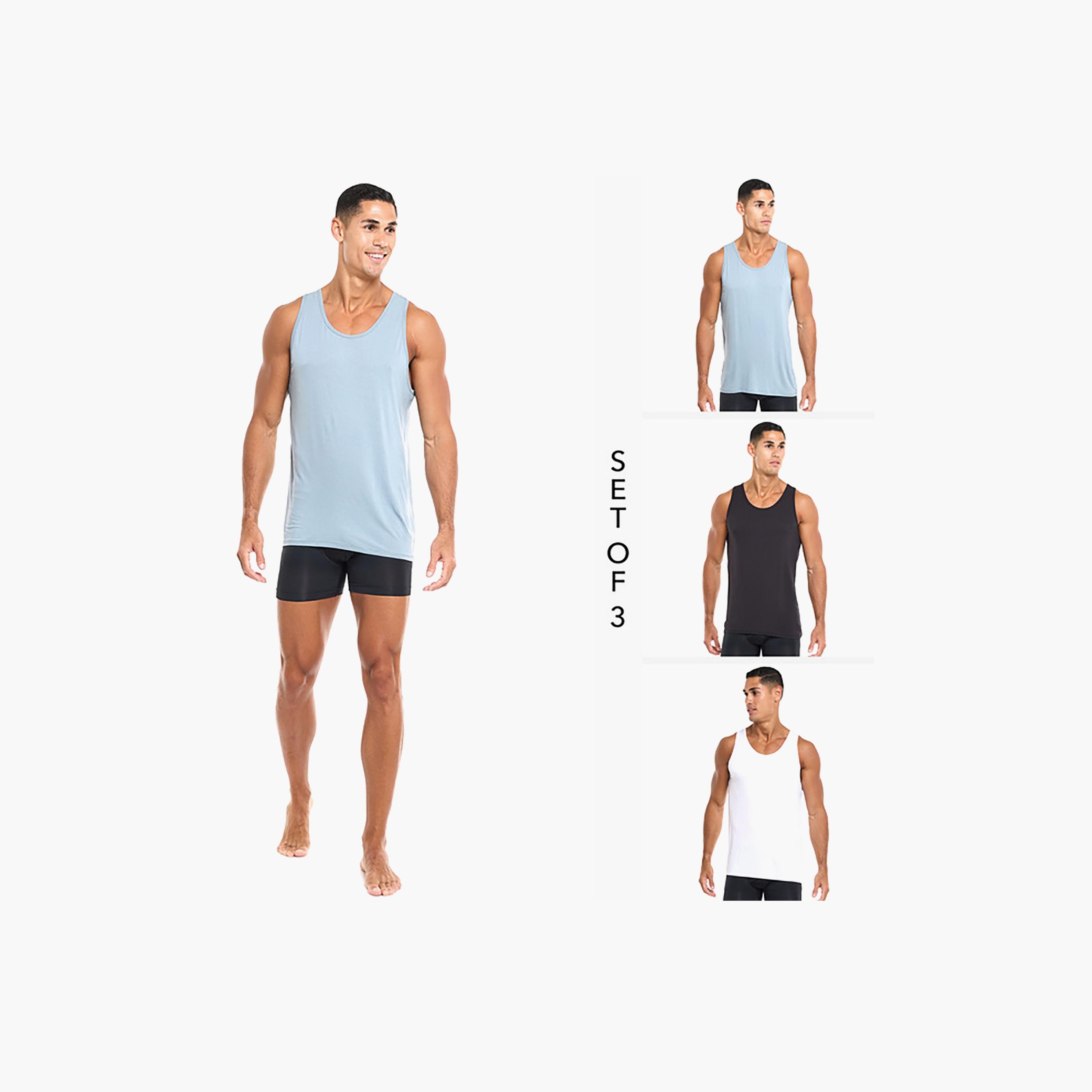Hanes Assorted Pack of 3 Plain Scoop Neck Sleeveless Men's Vest-men-clothing-innerwear-vests-image-2