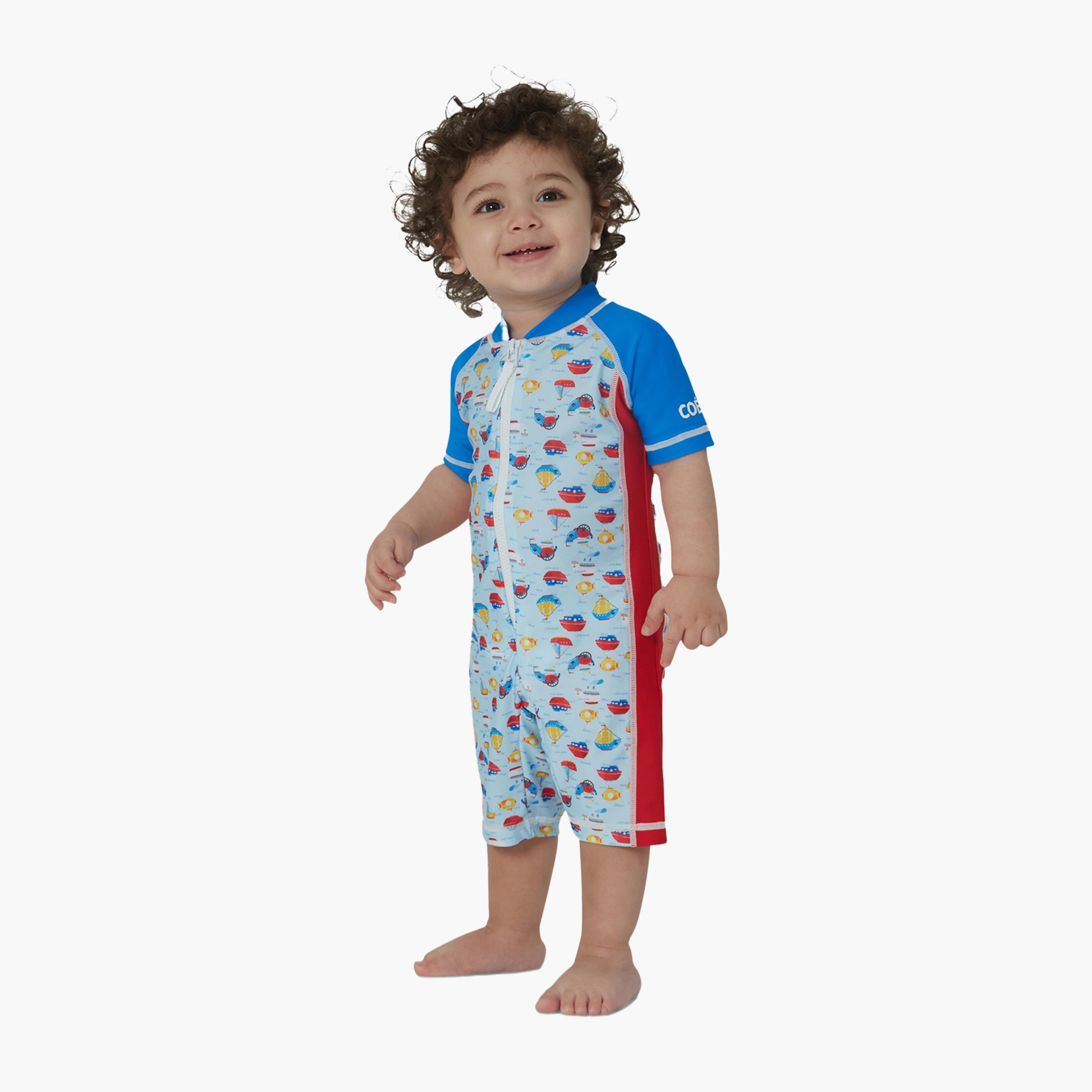 بدلة COEGA للأولاد من قطعة واحدة، قوارب زرقاء-sports-gear-swimming-boy-image-1
