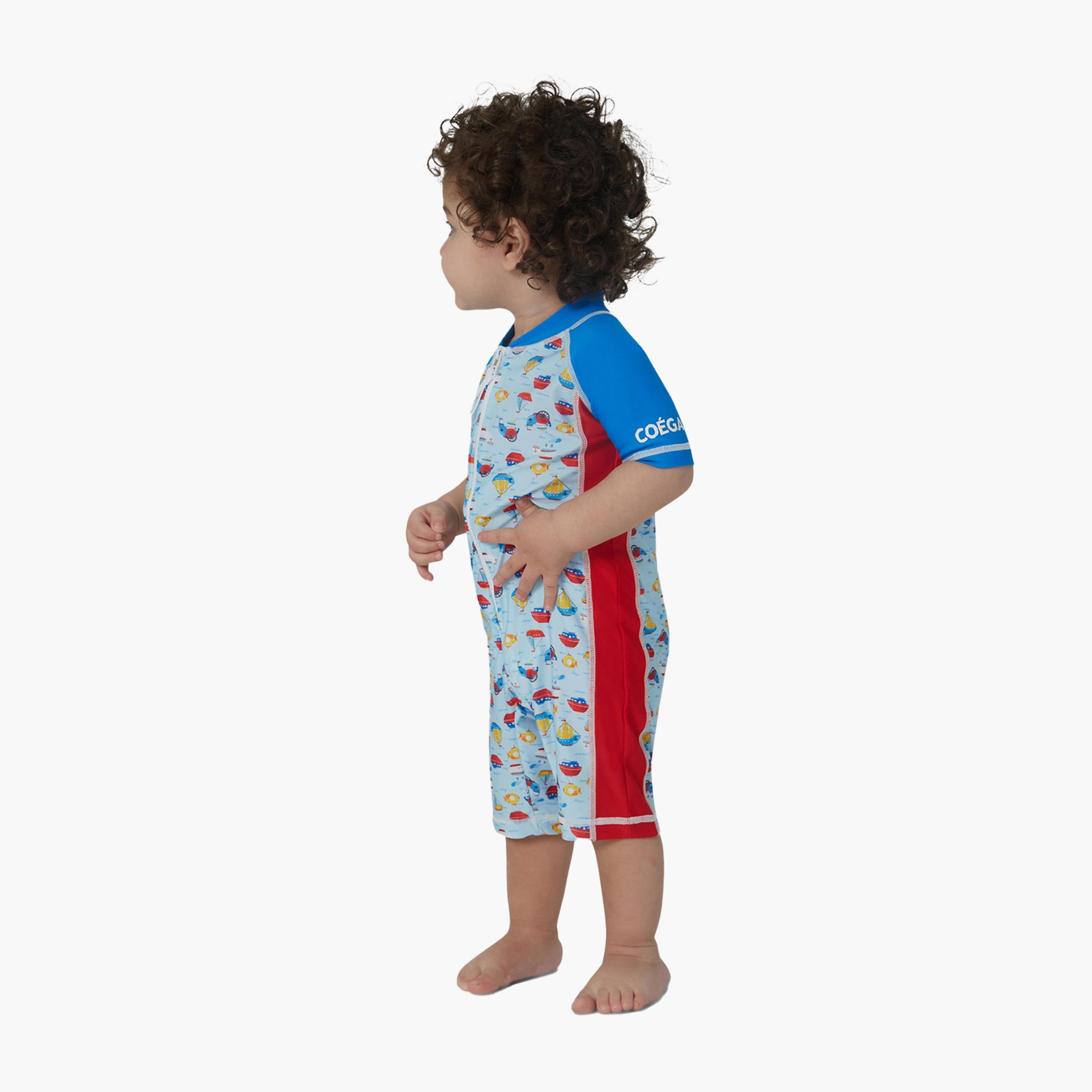 بدلة COEGA للأولاد من قطعة واحدة، قوارب زرقاء-sports-gear-swimming-boy-image-2