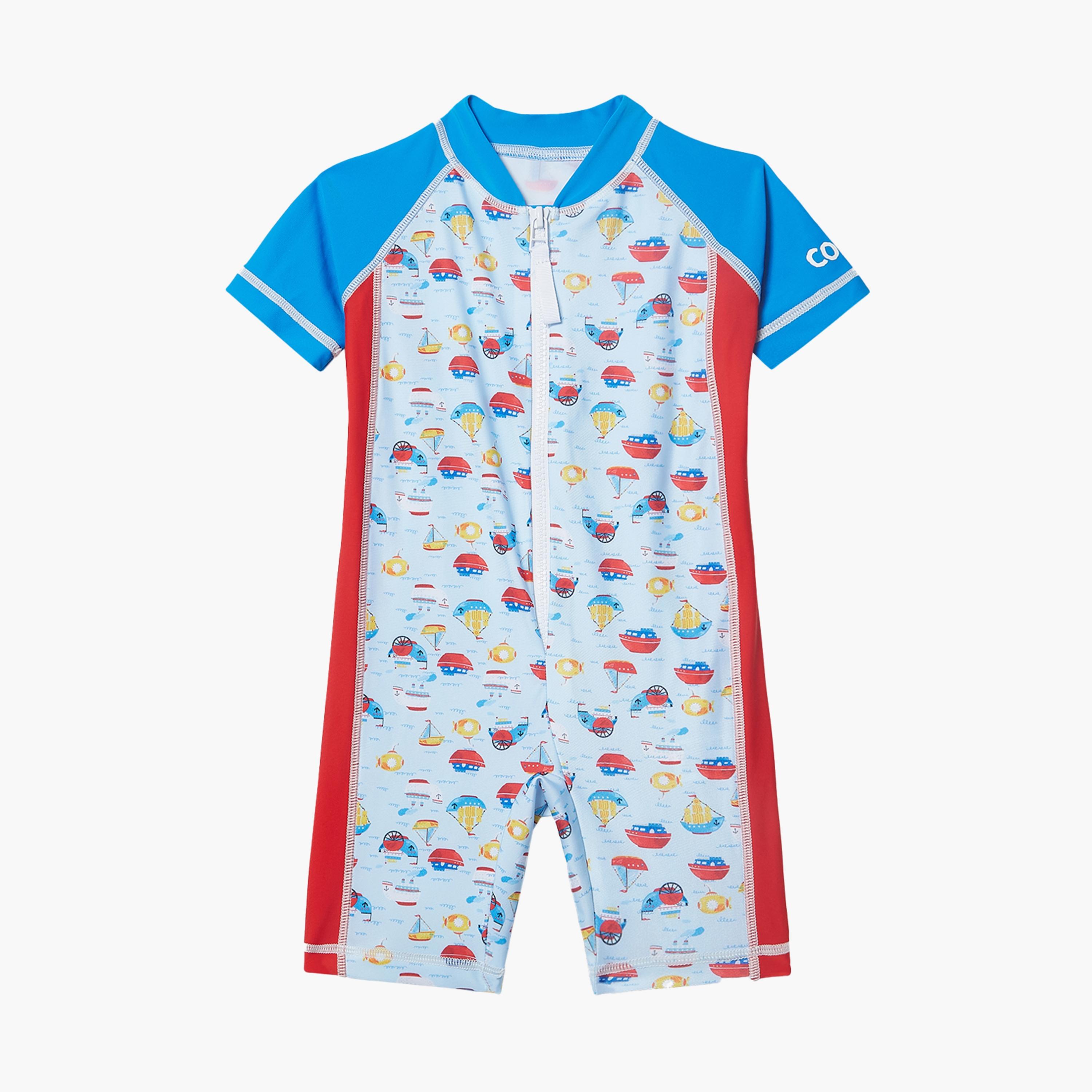 بدلة COEGA للأولاد من قطعة واحدة، قوارب زرقاء-sports-gear-swimming-boy-image-4