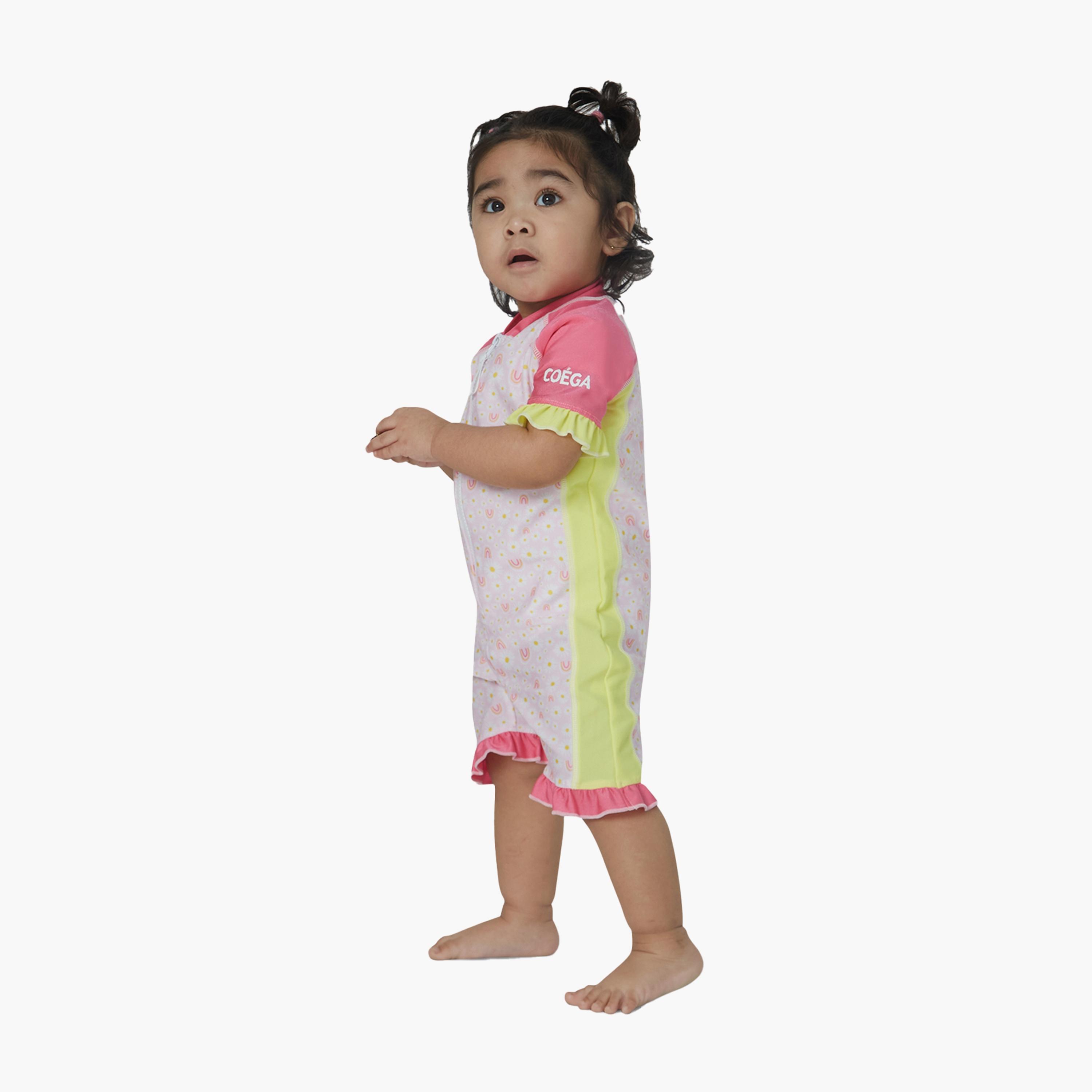 بدلة COEGA للفتيات الصغيرات من قطعة واحدة، زهور الأقحوان الوردية-sports-gear-swimming-girl-image-2