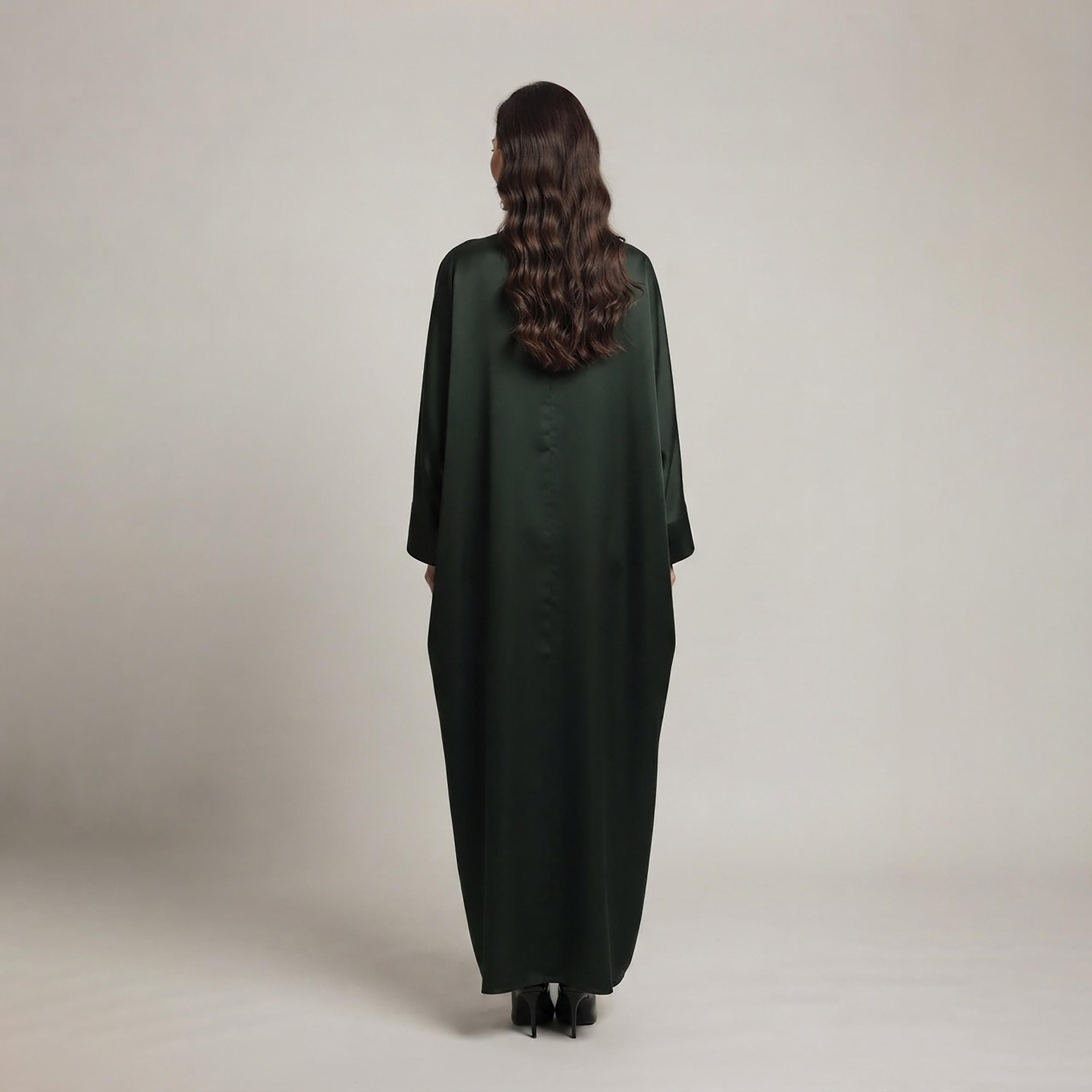 Nikias Forest Green Batwing Sleeves Nida Women's Abaya-women-arabicclothing-abayas-image-3