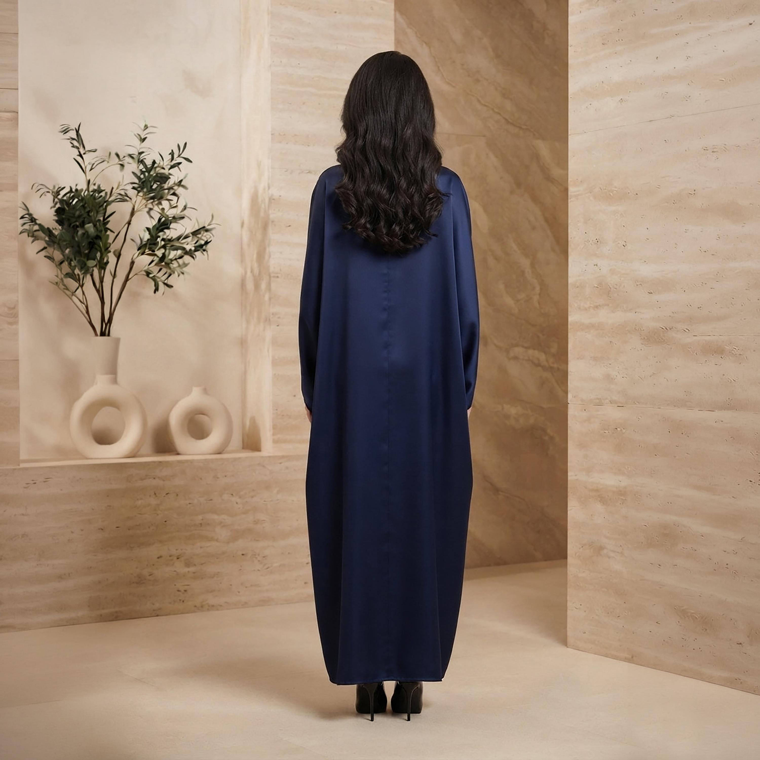 Nikias Navy Blue Batwing Sleeves Nida Women's Abaya-women-arabicclothing-abayas-image-3