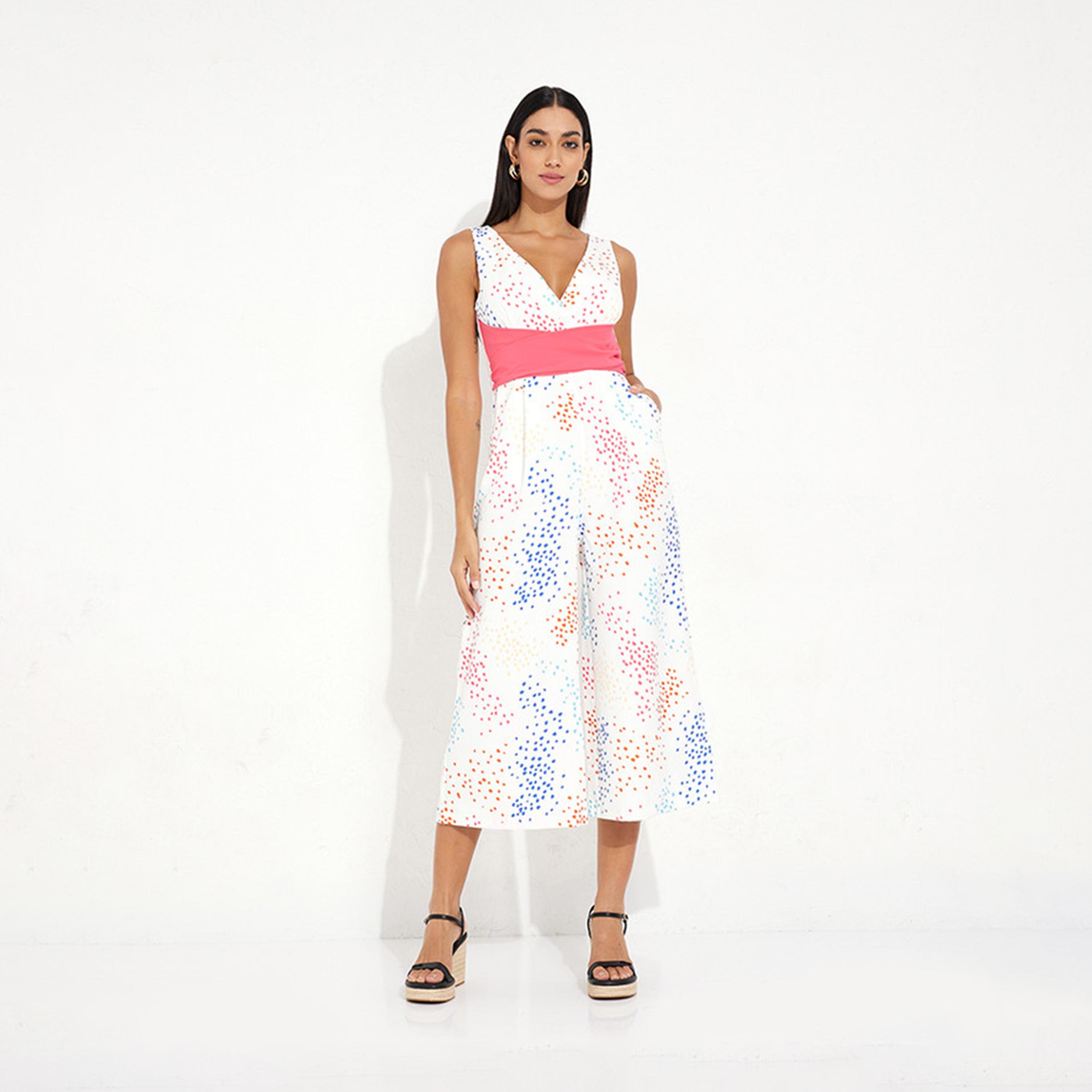 Little Mistress Printed V-neck Sleeveless Jumpsuit-women-clothing-jumpsuits-image-1