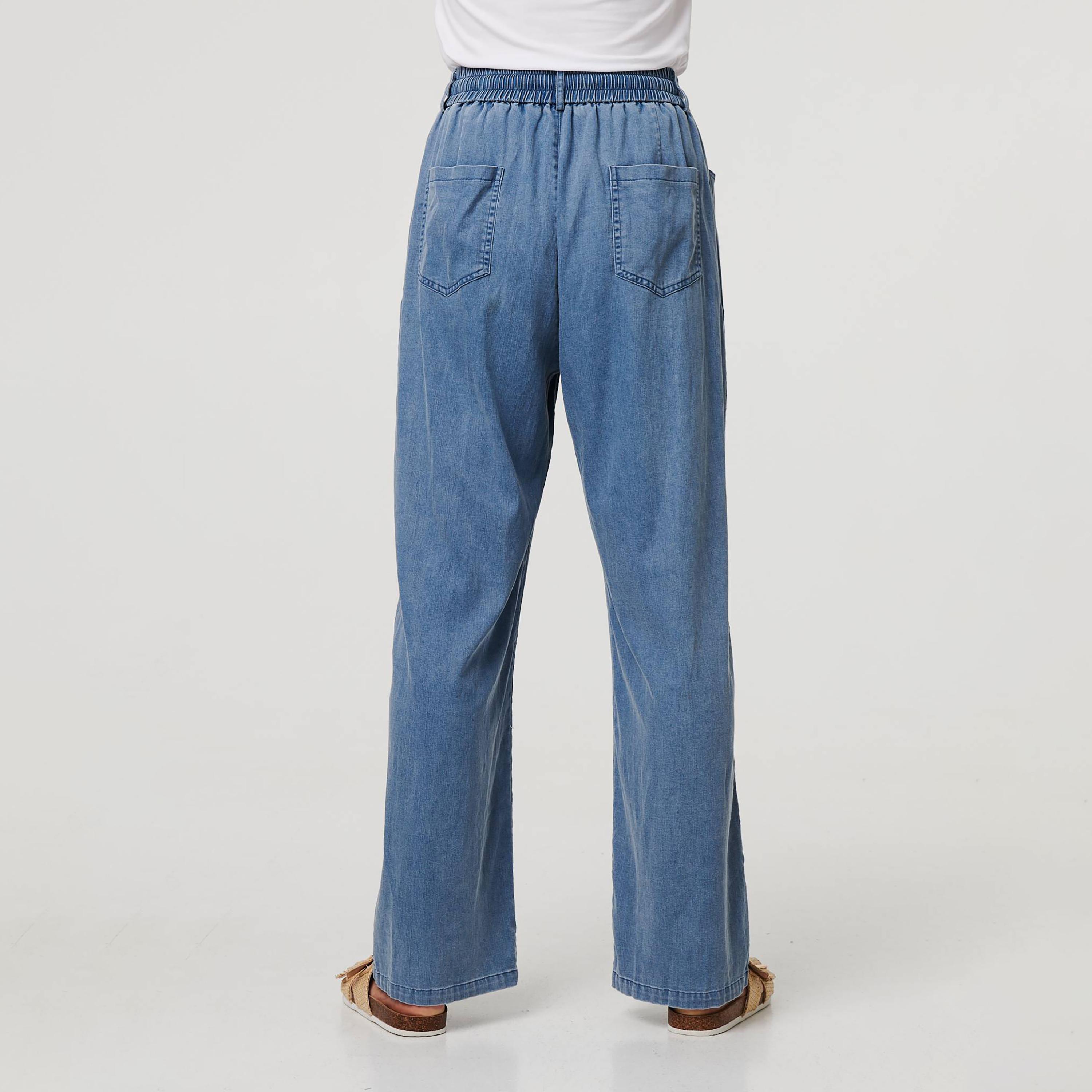 بنطلون جينز نسائي قصة مستقيمة "ستريت" بلون أزرق من إيزابيل لندن-women-clothing-bottoms-jeans-image-3