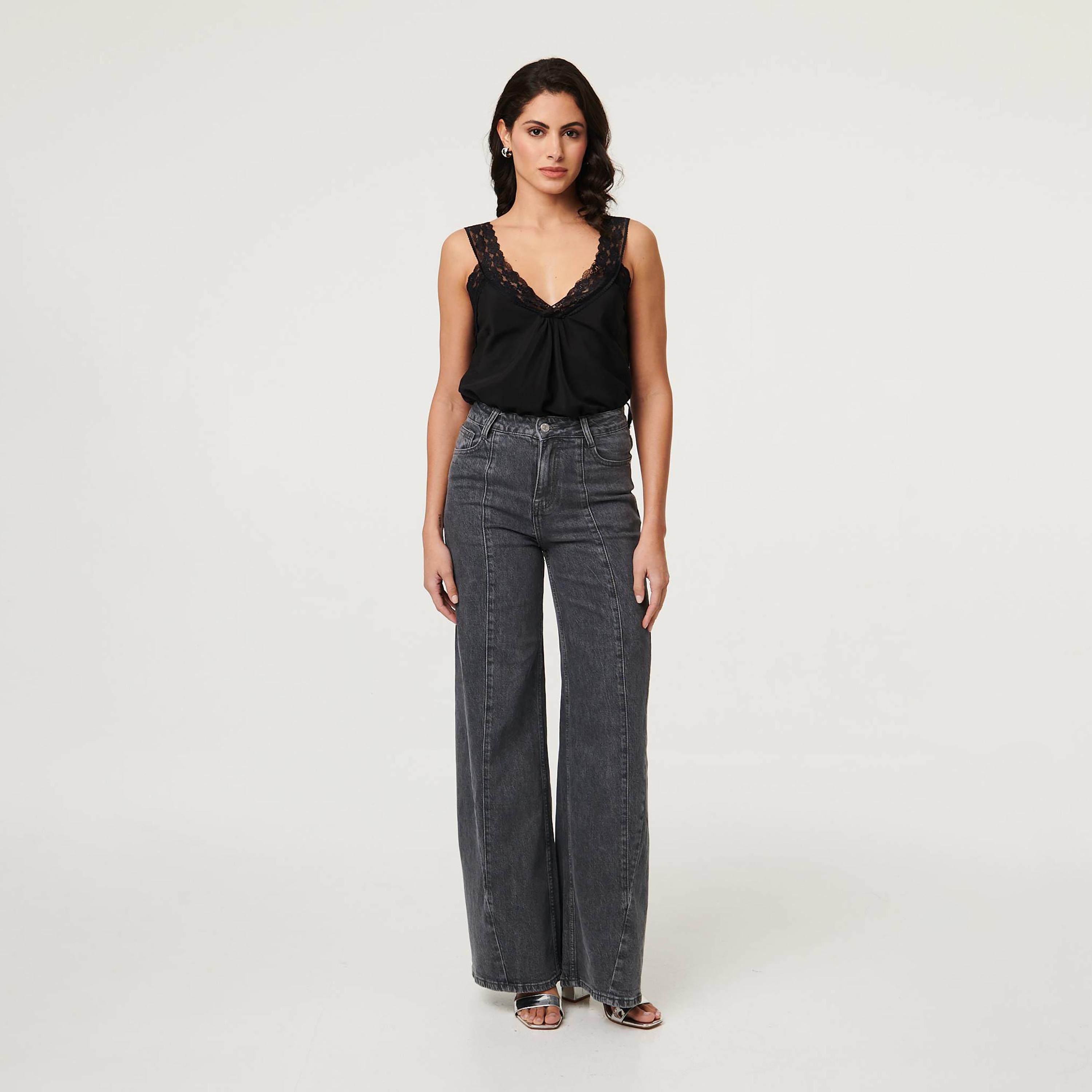 بنطلون جينز نسائي قصة مستقيمة "ستريت" بلون أسود من إيزابيل لندن-women-clothing-bottoms-jeans-image-2