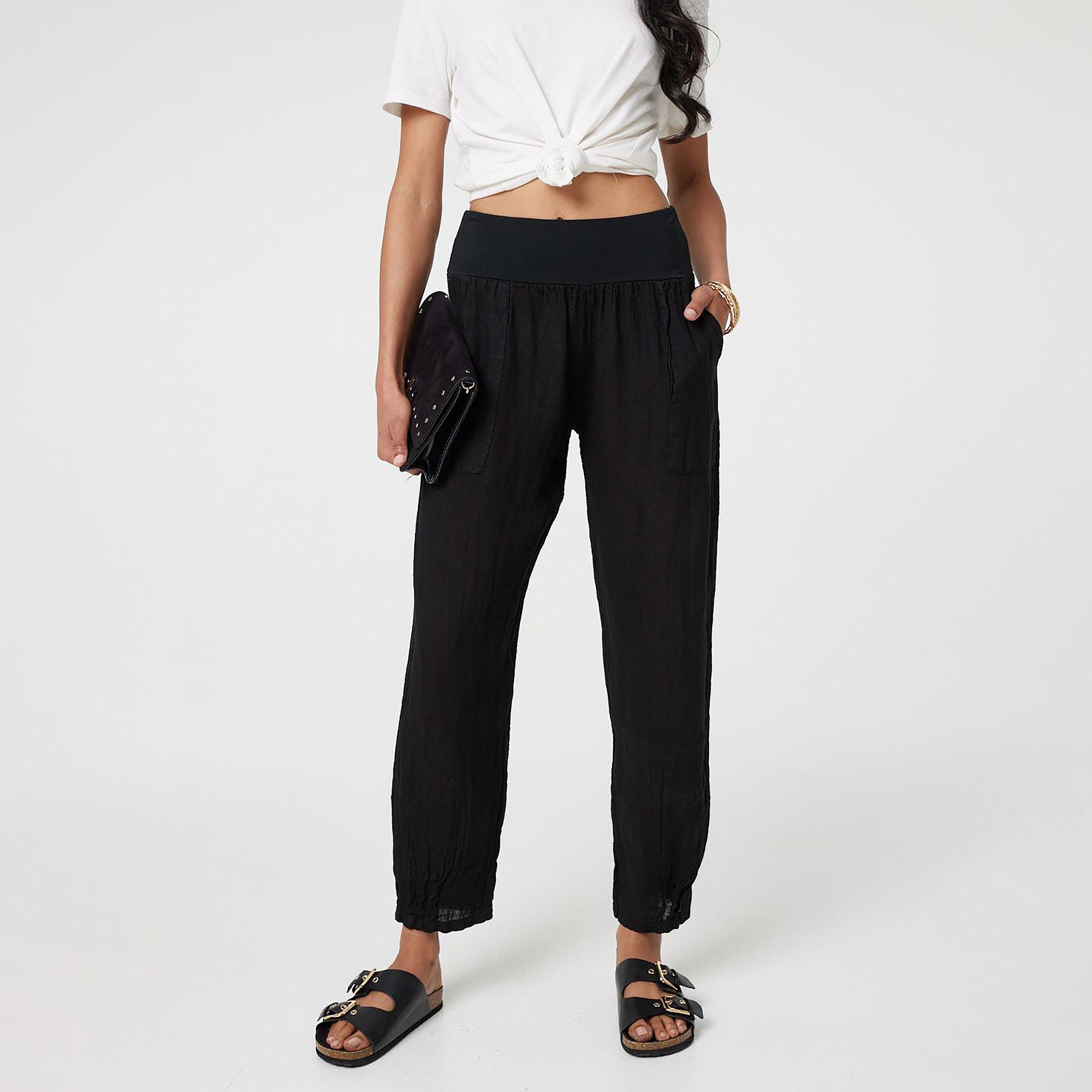 بنطلون نسائي من الكتان من إيزابيل لندن-women-clothing-bottoms-trousers-image-1