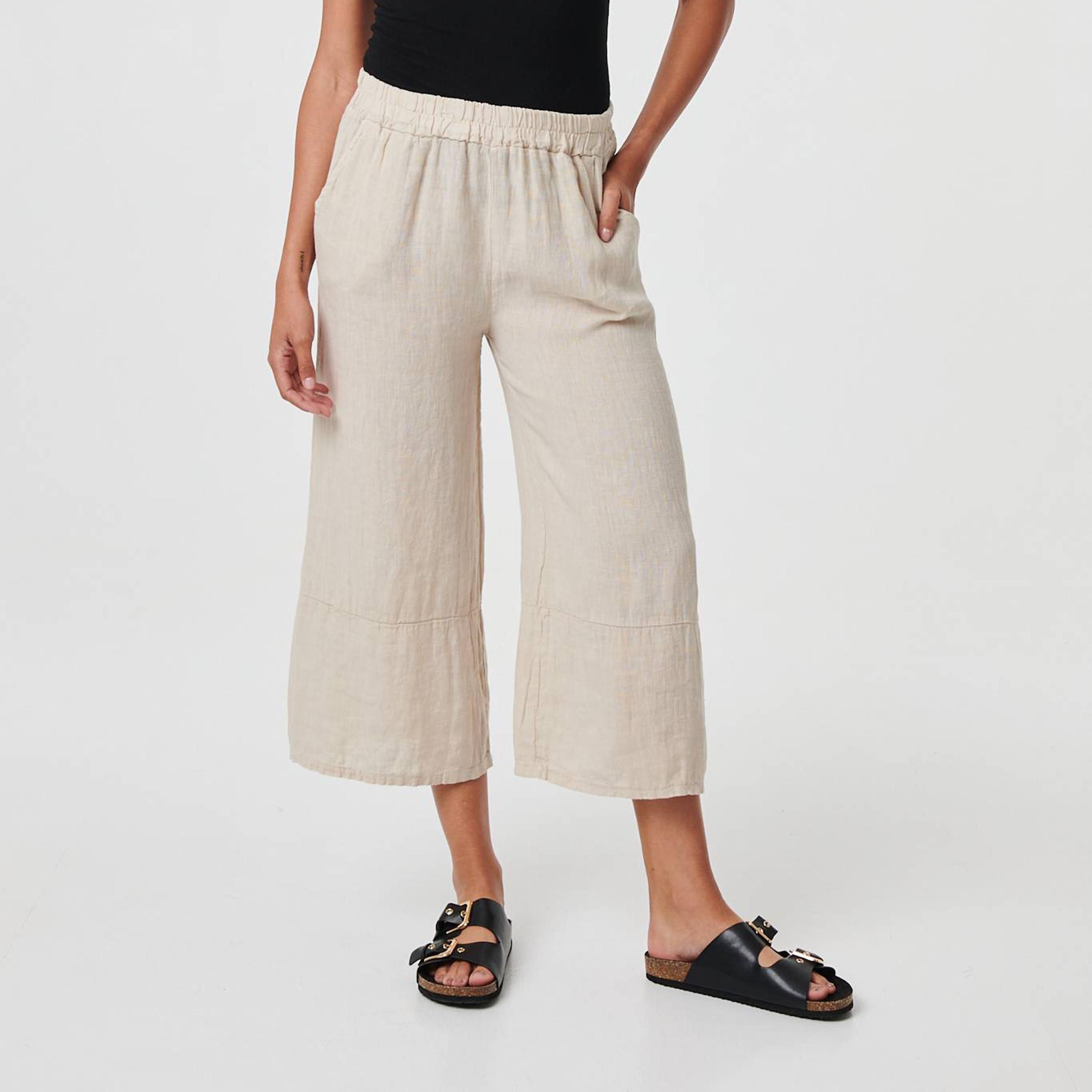 بنطلون نسائي "كروبد" قصير من الكتان من إيزابيل لندن-women-clothing-bottoms-trousers-image-5
