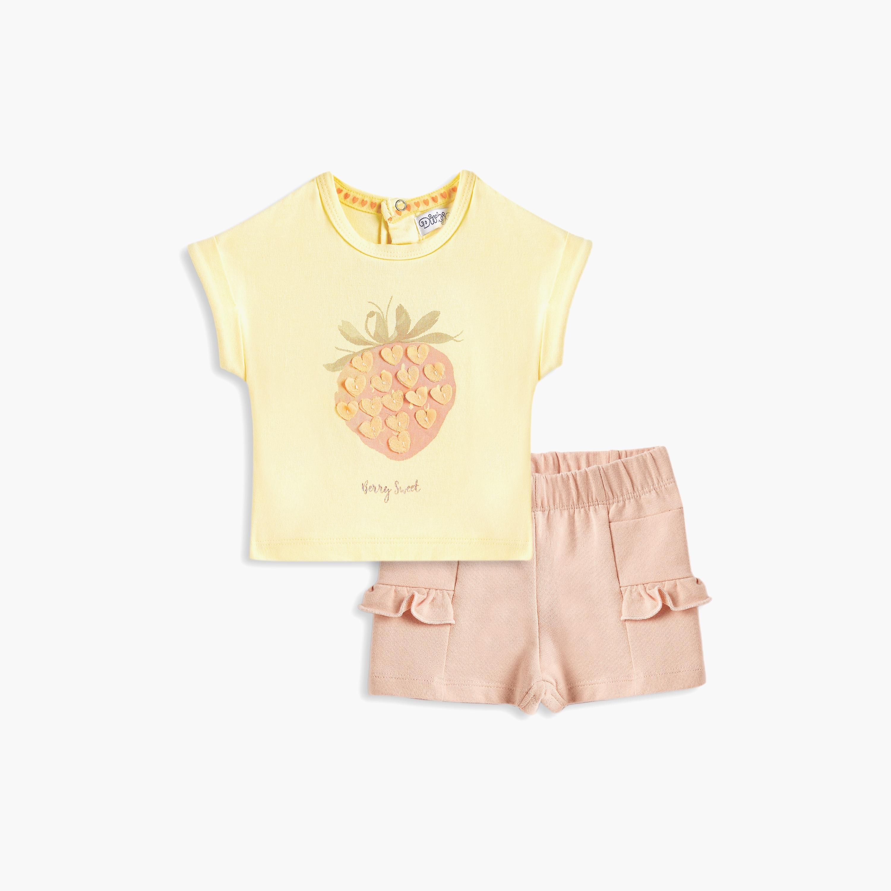 Dirkje 2-Piece Printed Cap Sleeves T-Shirt with Shorts-baby-girls-clothing-setsandcoords-image-1