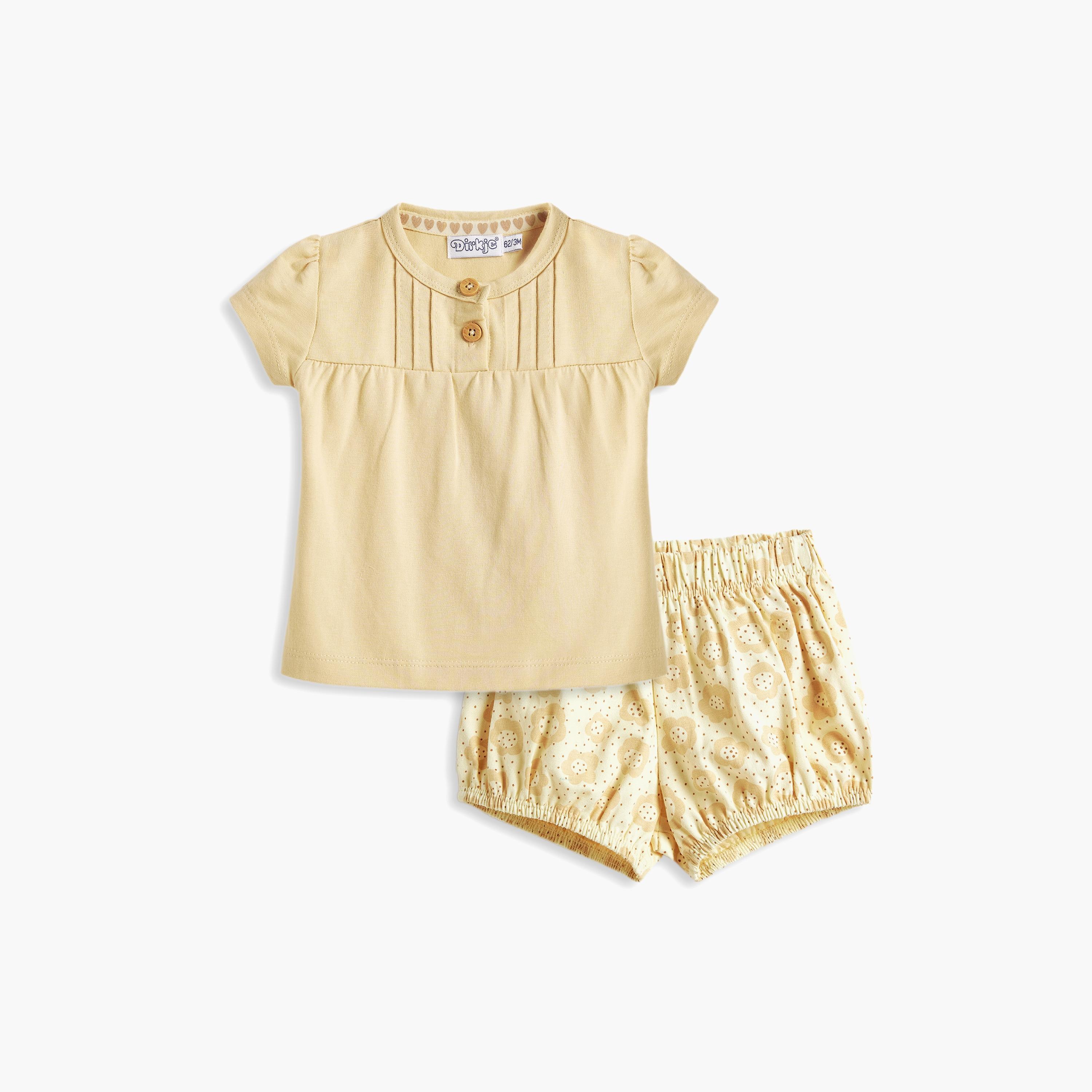 تي شيرت مطبوع بأكمام قصيرة مع شورت قطعتين من ديركجي-baby-girls-clothing-setsandcoords-image-1