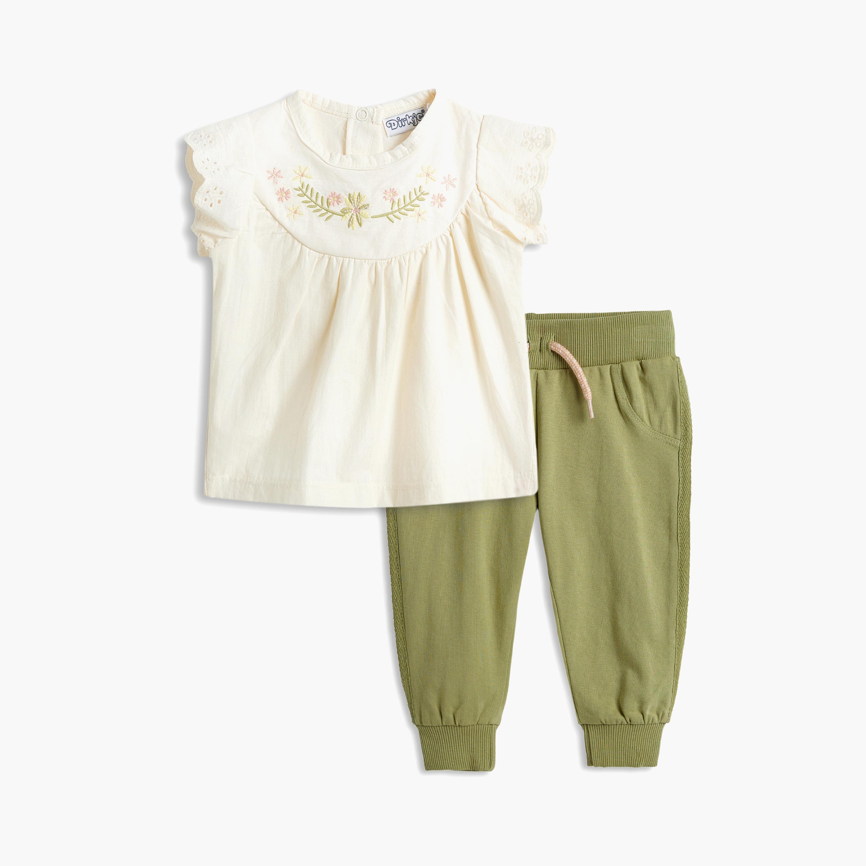 Dirkje 2-Piece Embroidered Cap Sleeves T-Shirt with Joggers-girls-clothing-setsandcoords-image-1
