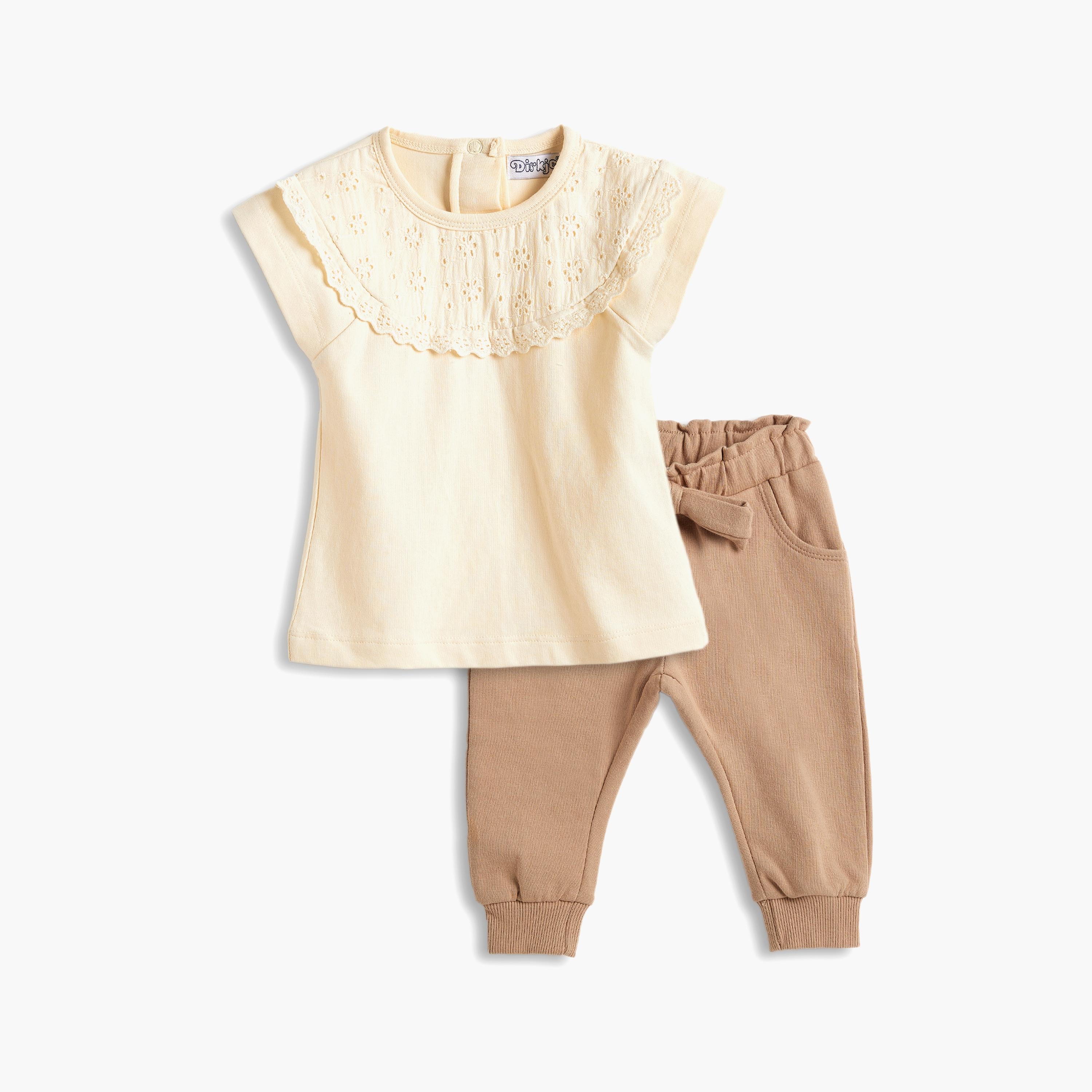 Dirkje 2-Piece Embroidered Cap Sleeves T-Shirt with Joggers-girls-clothing-setsandcoords-image-1