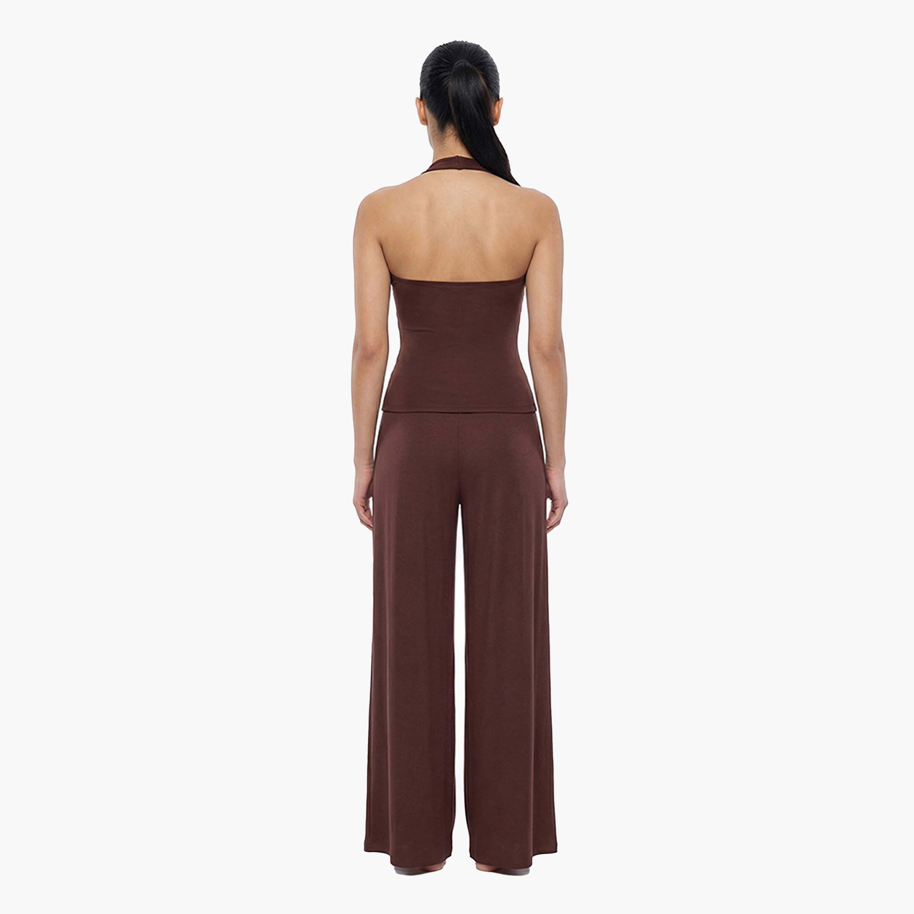 بلوزة بدون أكمام (تانك) برباط حول الرقبة للنساء من بينتي - بني-women-clothing-shirtsandblouses-blouses-image-2