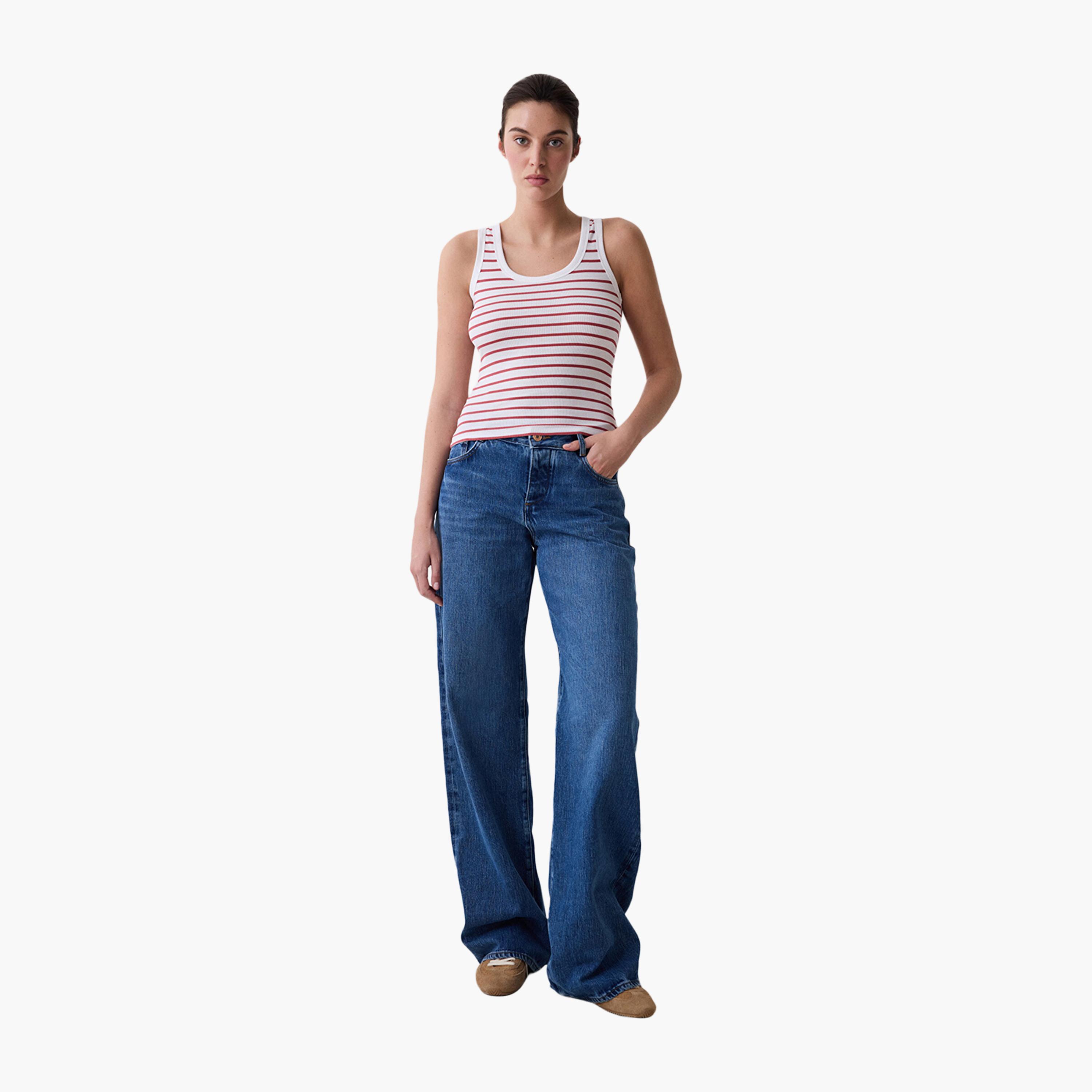 بلوزة نسائية بدون أكمام مضلعة ومخططة ورقبة دائرية من بينتي-women-clothing-shirtsandblouses-blouses-image-2