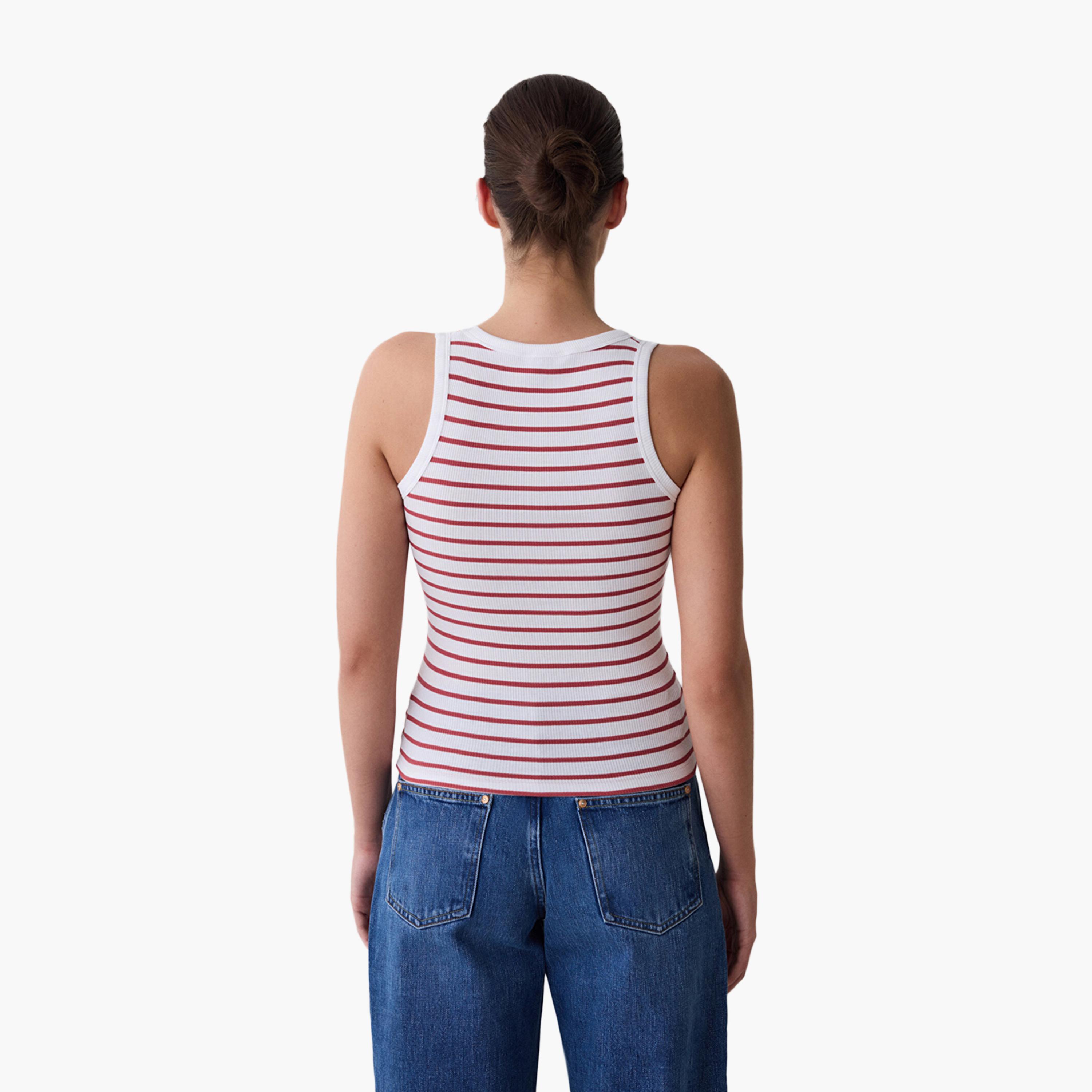 بلوزة نسائية بدون أكمام مضلعة ومخططة ورقبة دائرية من بينتي-women-clothing-shirtsandblouses-blouses-image-3