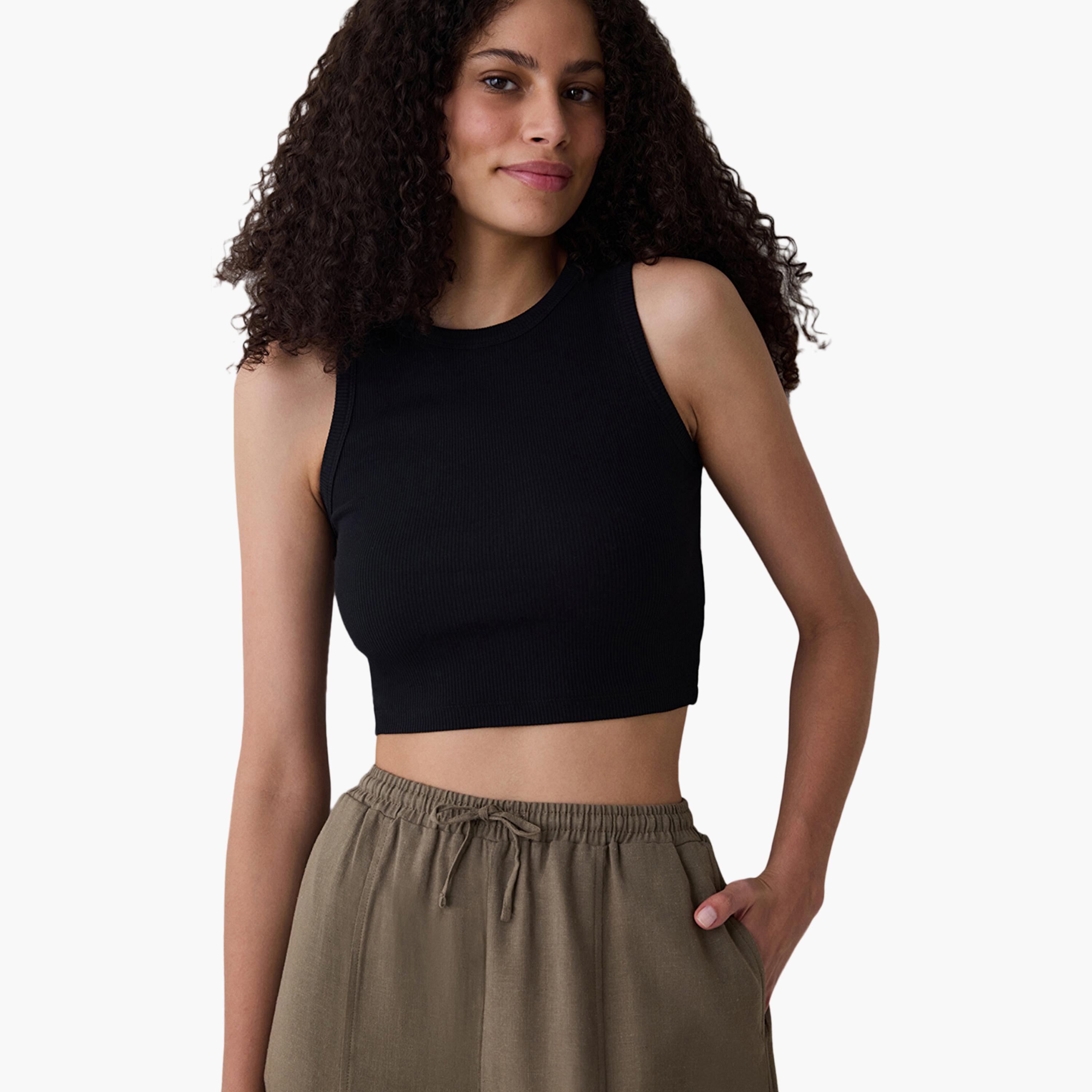 Penti Ribbed Black Women's Crop Tank Top-women-clothing-shirtsandblouses-blouses-image-2