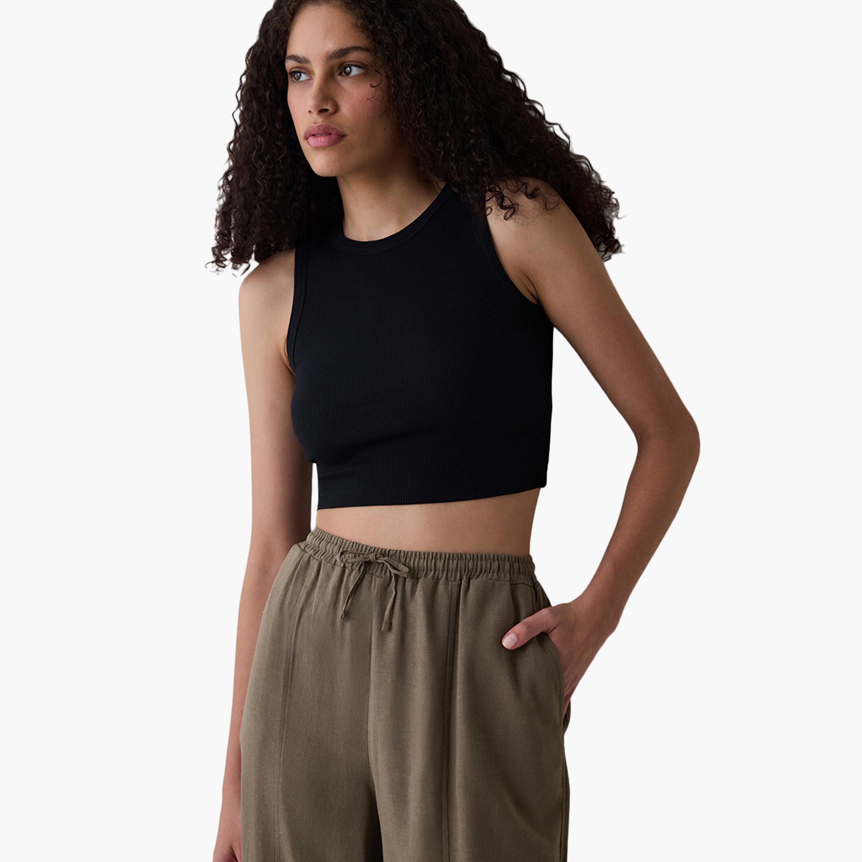 Penti Ribbed Black Women's Crop Tank Top-women-clothing-shirtsandblouses-blouses-image-3