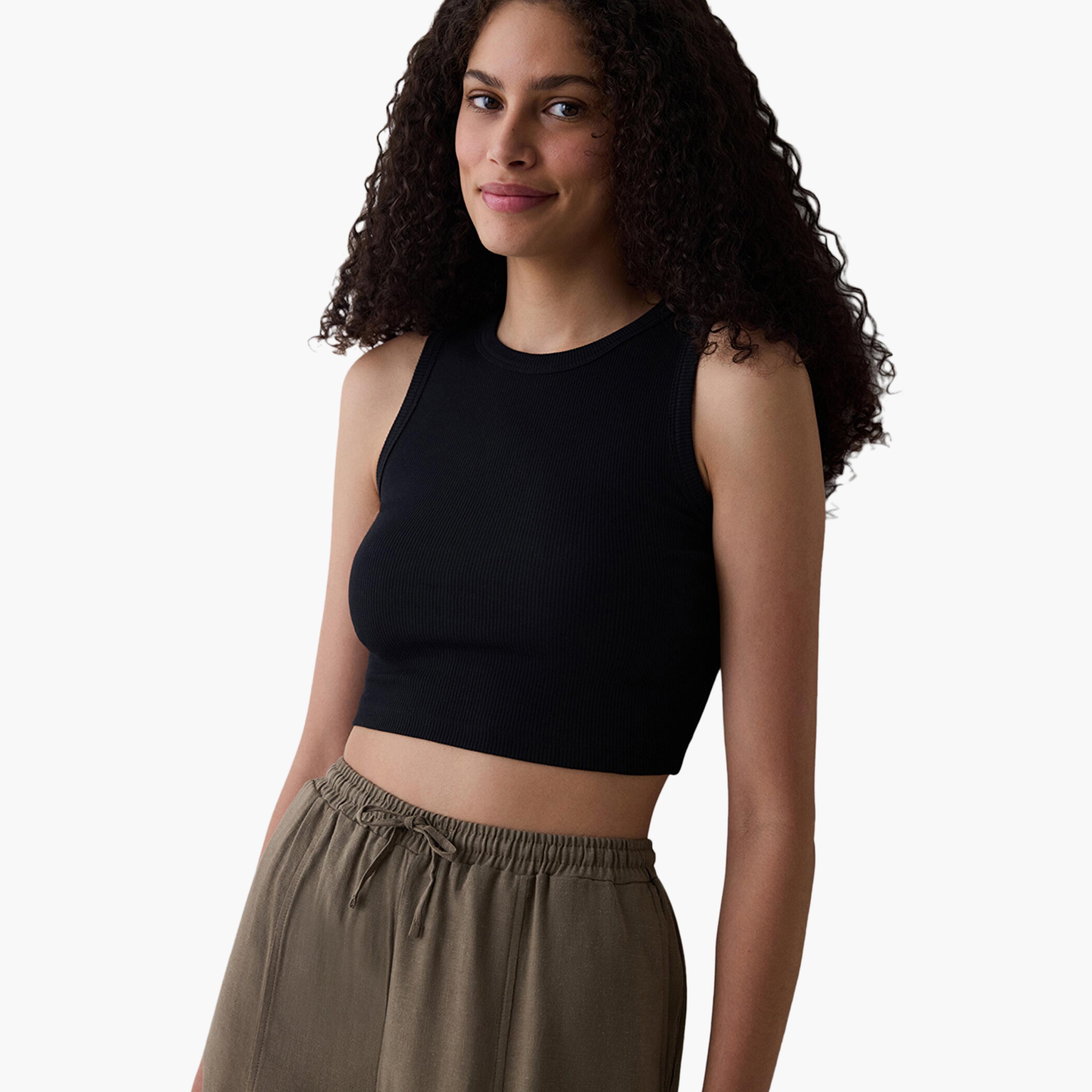 Penti Ribbed Black Women's Crop Tank Top-women-clothing-shirtsandblouses-blouses-image-4