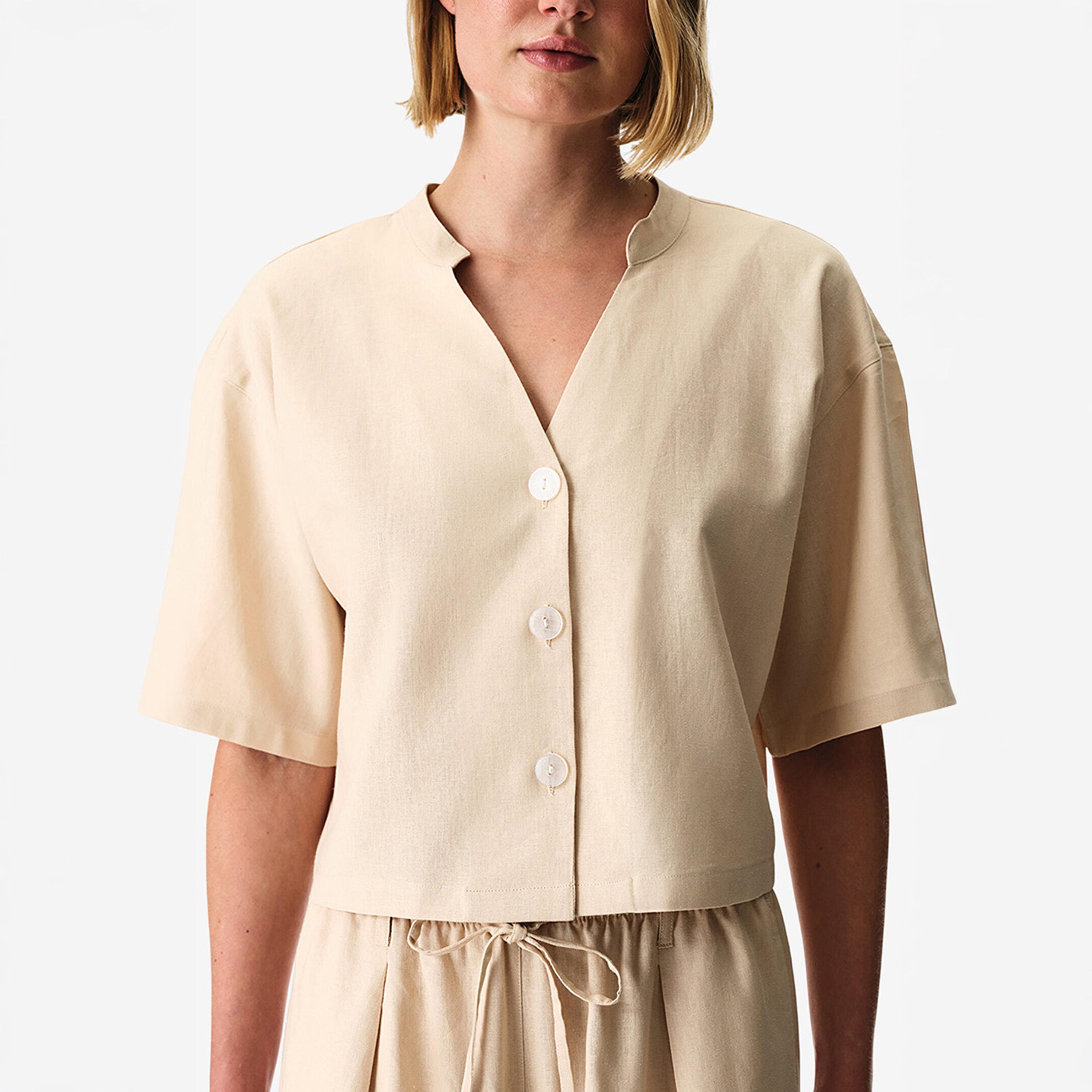 Penti Relaxed Fit Plain Mandarin Collar Short Sleeves Women's Shirt-women-clothing-swimandbeach-beachwear-image-4