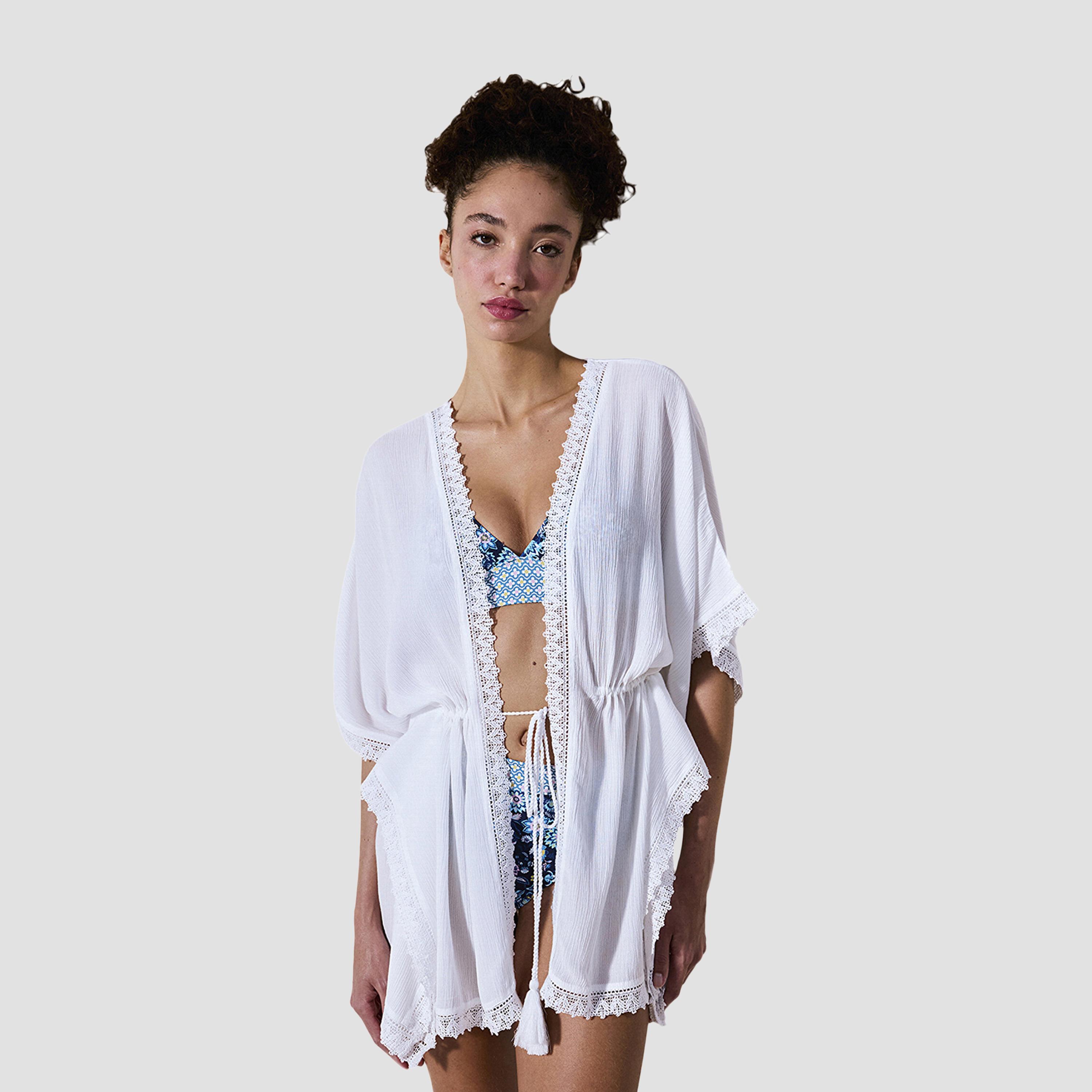 غطاء سباحة نسائي باللون الأبيض مع حواف من الدانتيل من بينتي-women-clothing-swimandbeach-beachwear-image-1