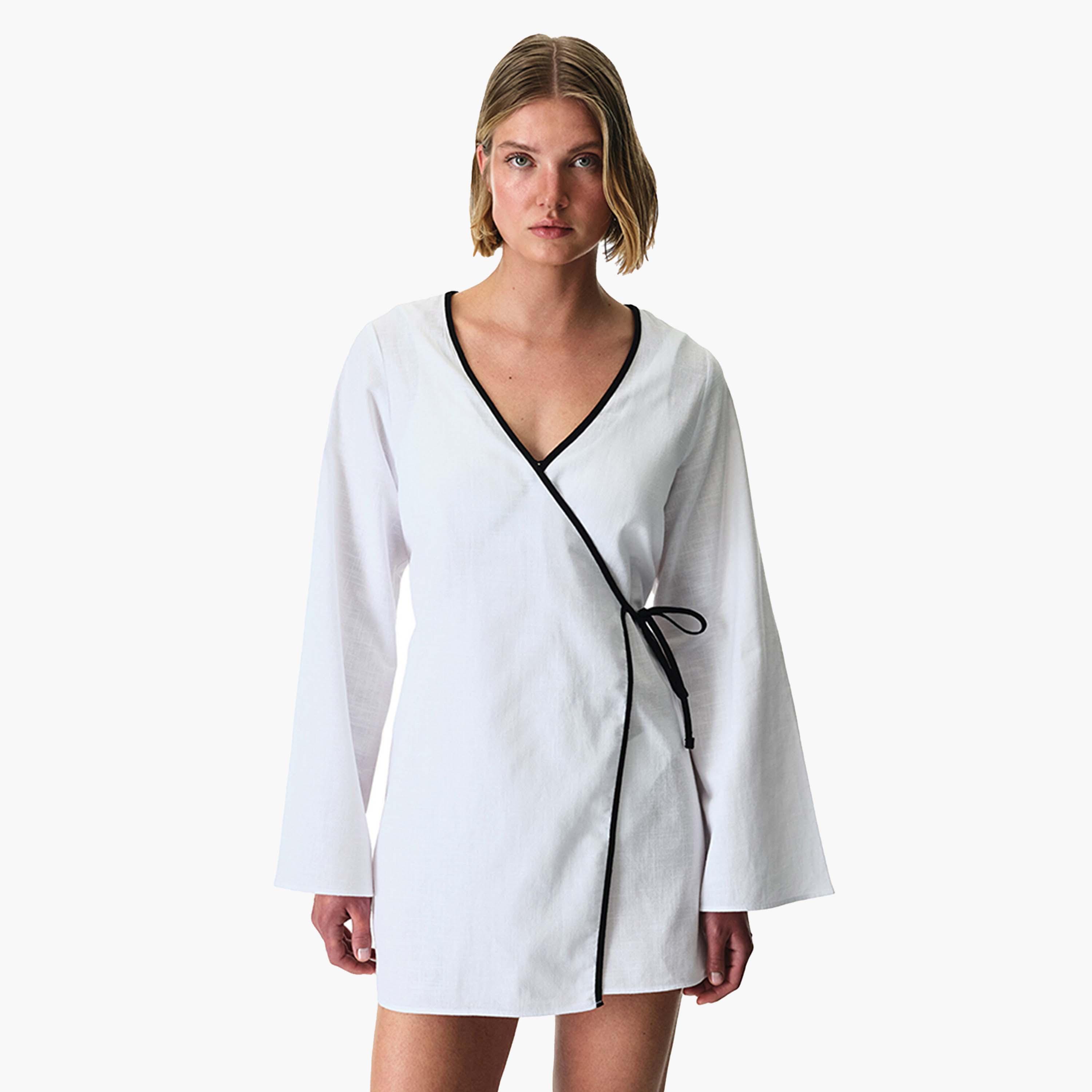 كاش مايوه سادة بأكمام طويلة وفتحة رقبة سبعة للنساء من بينتي-women-clothing-swimandbeach-coverups-image-1
