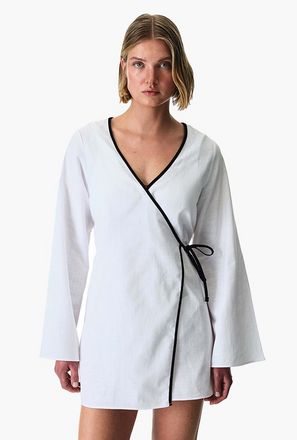 كاش مايوه سادة بأكمام طويلة وفتحة رقبة سبعة للنساء من بينتي-women-clothing-swimandbeach-image-1