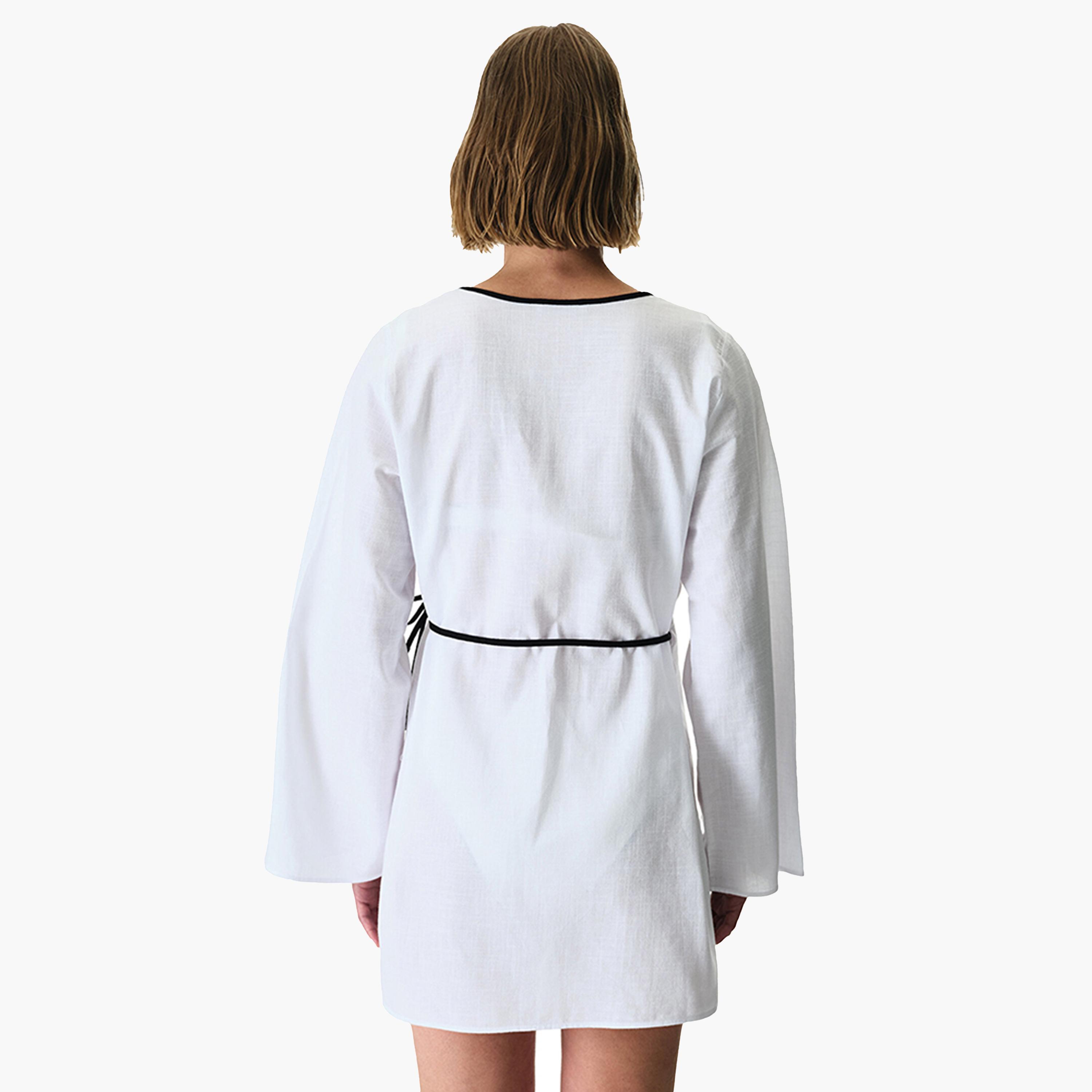 كاش مايوه سادة بأكمام طويلة وفتحة رقبة سبعة للنساء من بينتي-women-clothing-swimandbeach-coverups-image-3