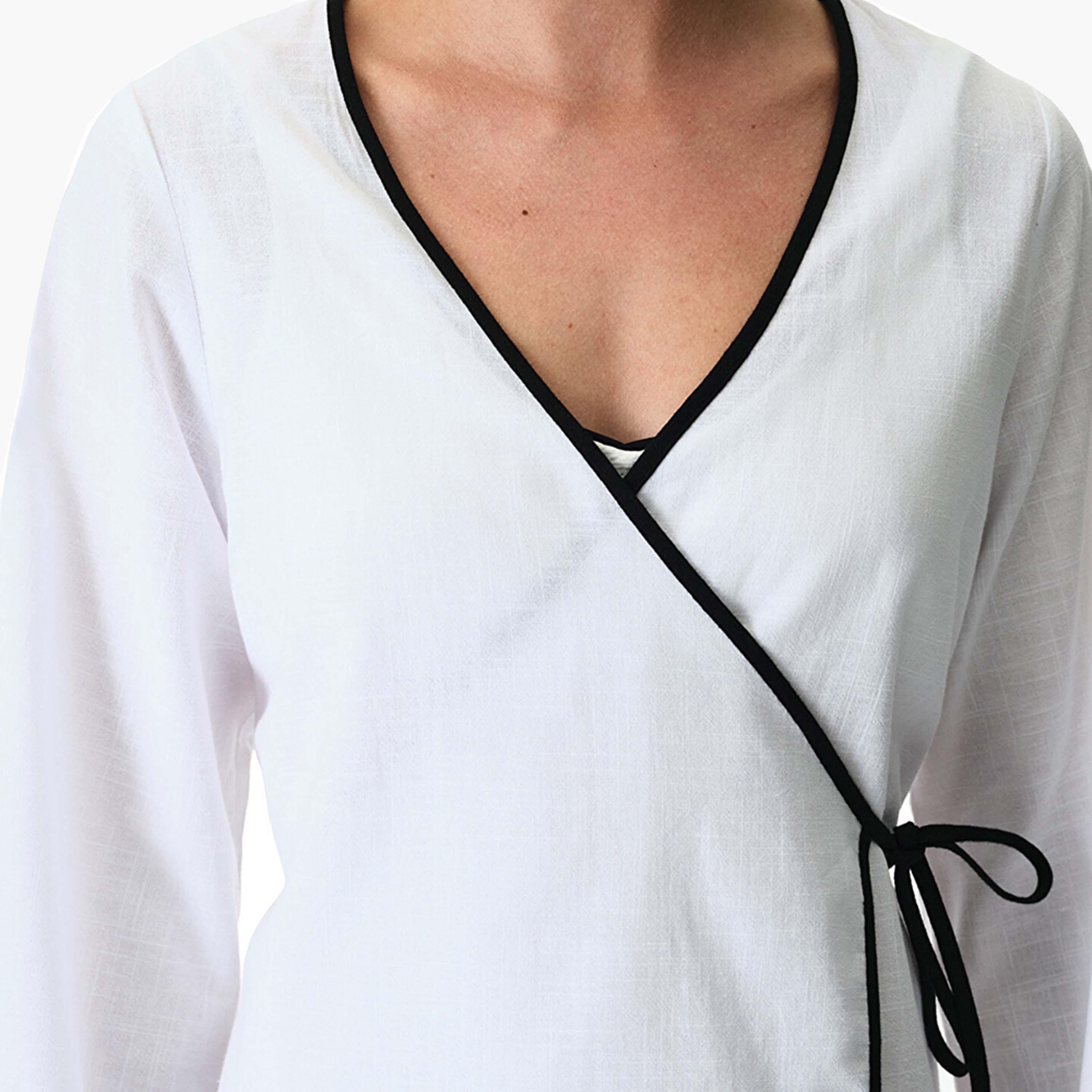 كاش مايوه سادة بأكمام طويلة وفتحة رقبة سبعة للنساء من بينتي-women-clothing-swimandbeach-coverups-image-4