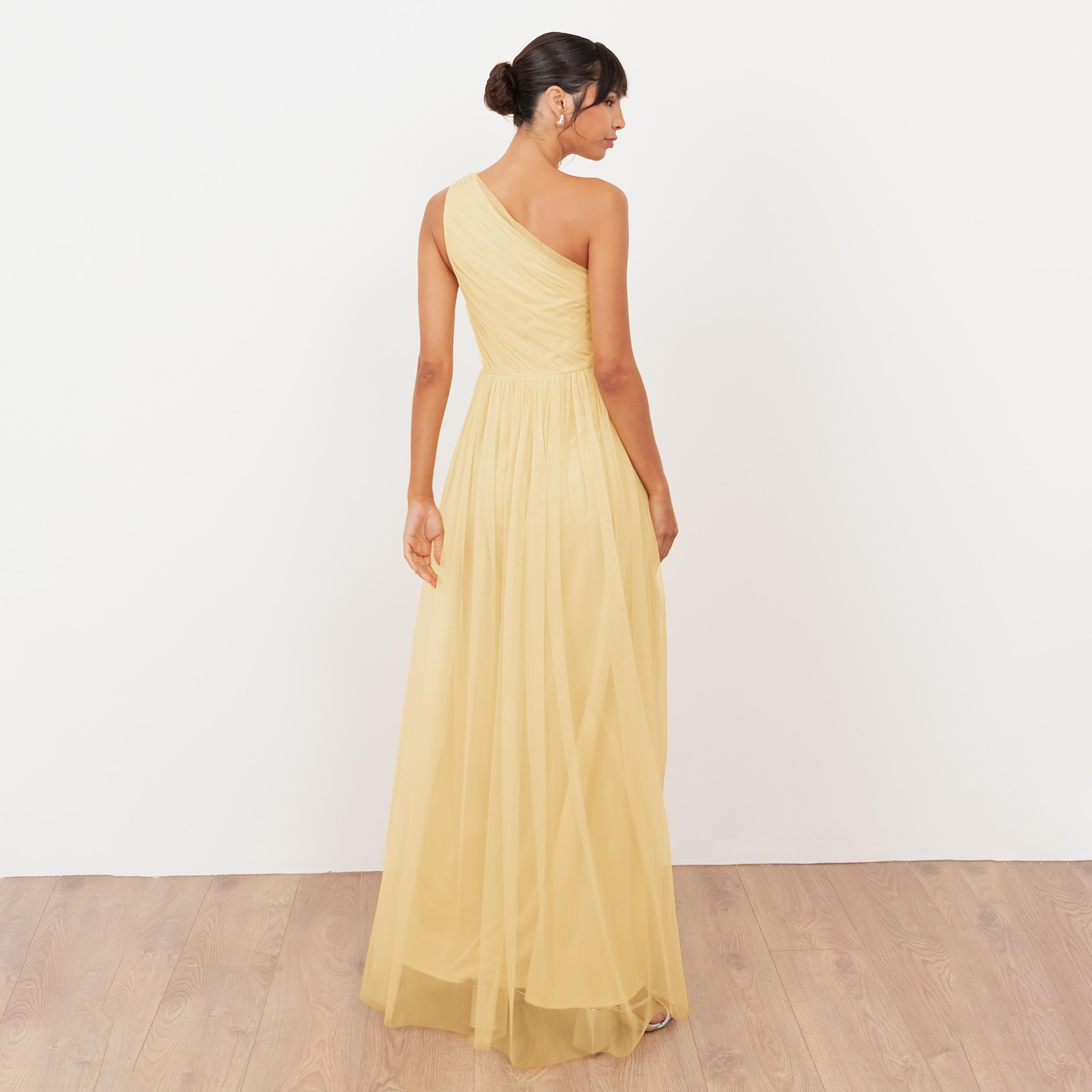Anaya With Love Recycled Butter Yellow Tulle One Shoulder Fit & Flared Women's Evening Maxi Dress-women-clothing-dresses-image-2