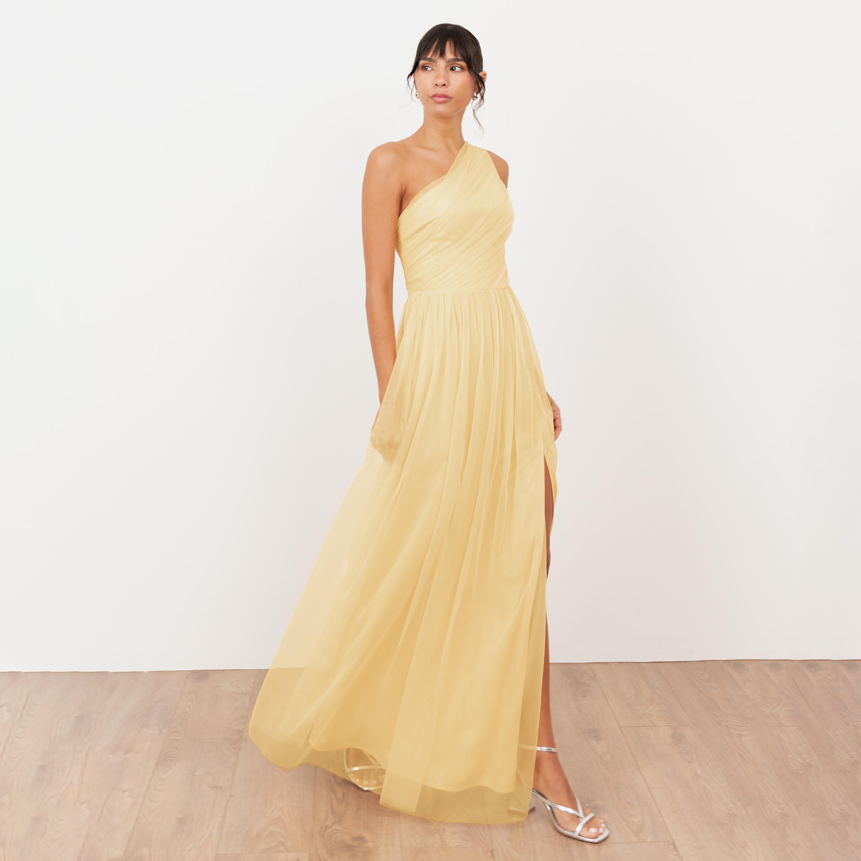 Anaya With Love Recycled Butter Yellow Tulle One Shoulder Fit & Flared Women's Evening Maxi Dress-women-clothing-dresses-image-3