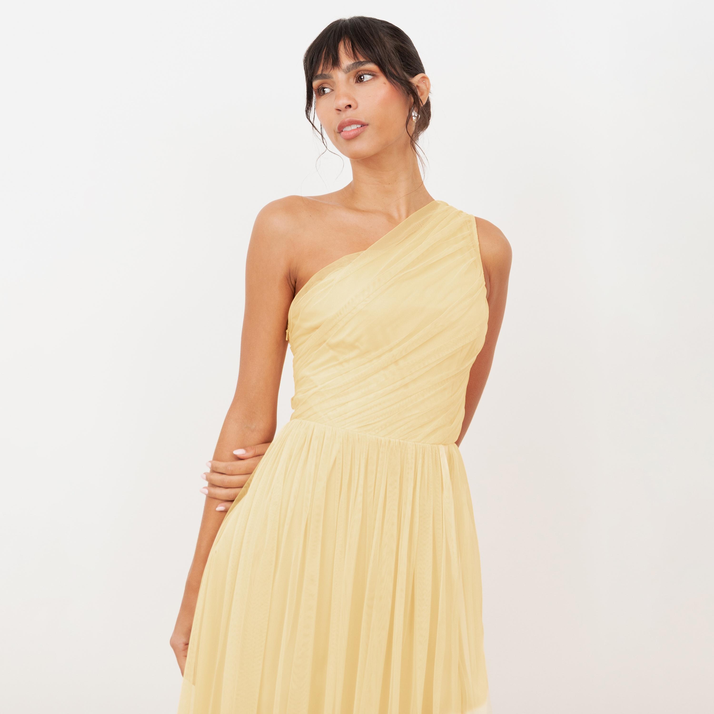 Anaya With Love Recycled Butter Yellow Tulle One Shoulder Fit & Flared Women's Evening Maxi Dress-women-clothing-dresses-image-4