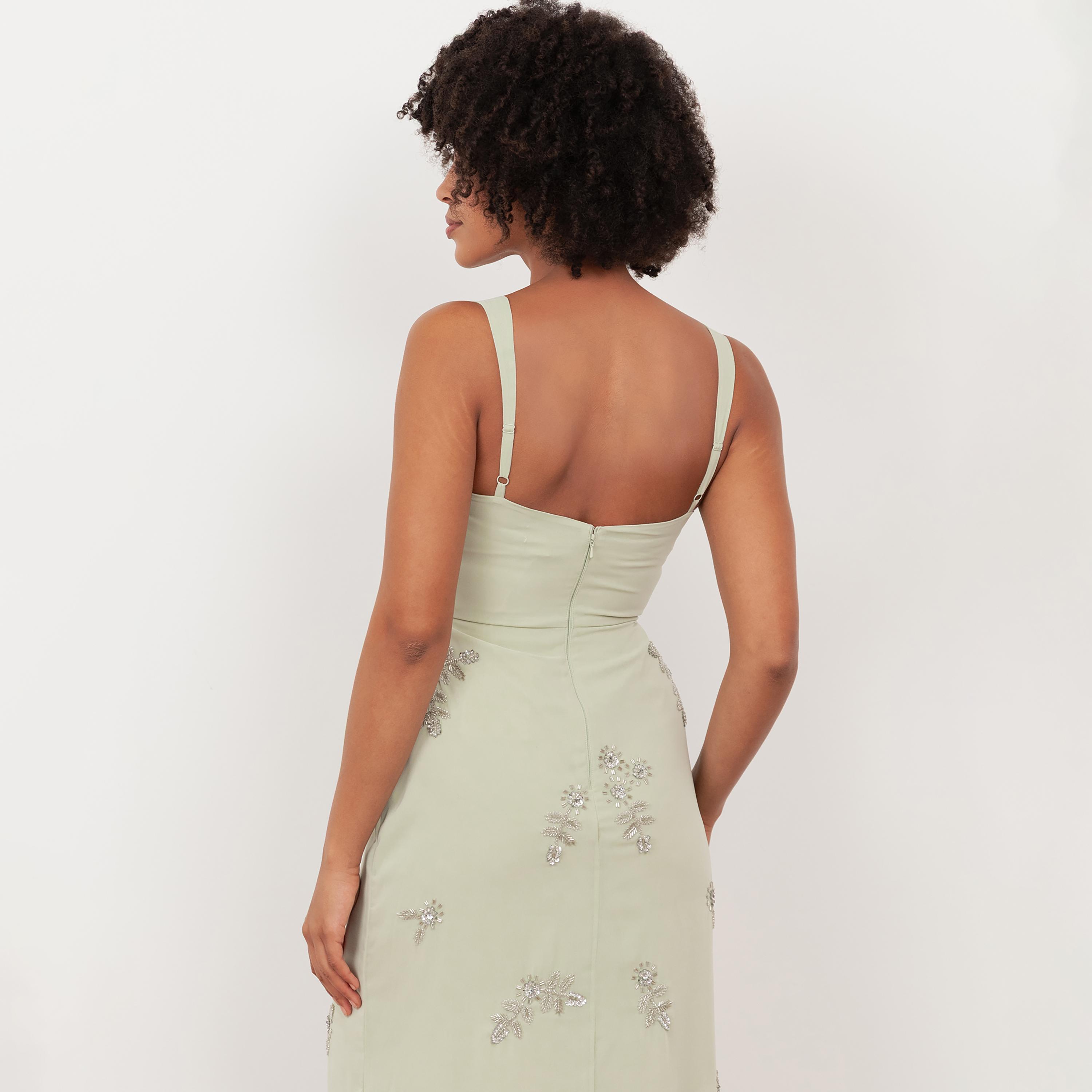 Maya Deluxe Meadow Green Beaded Georgette Sweetheart Neck Slit Women's Maxi Dress-women-clothing-dresses-image-4