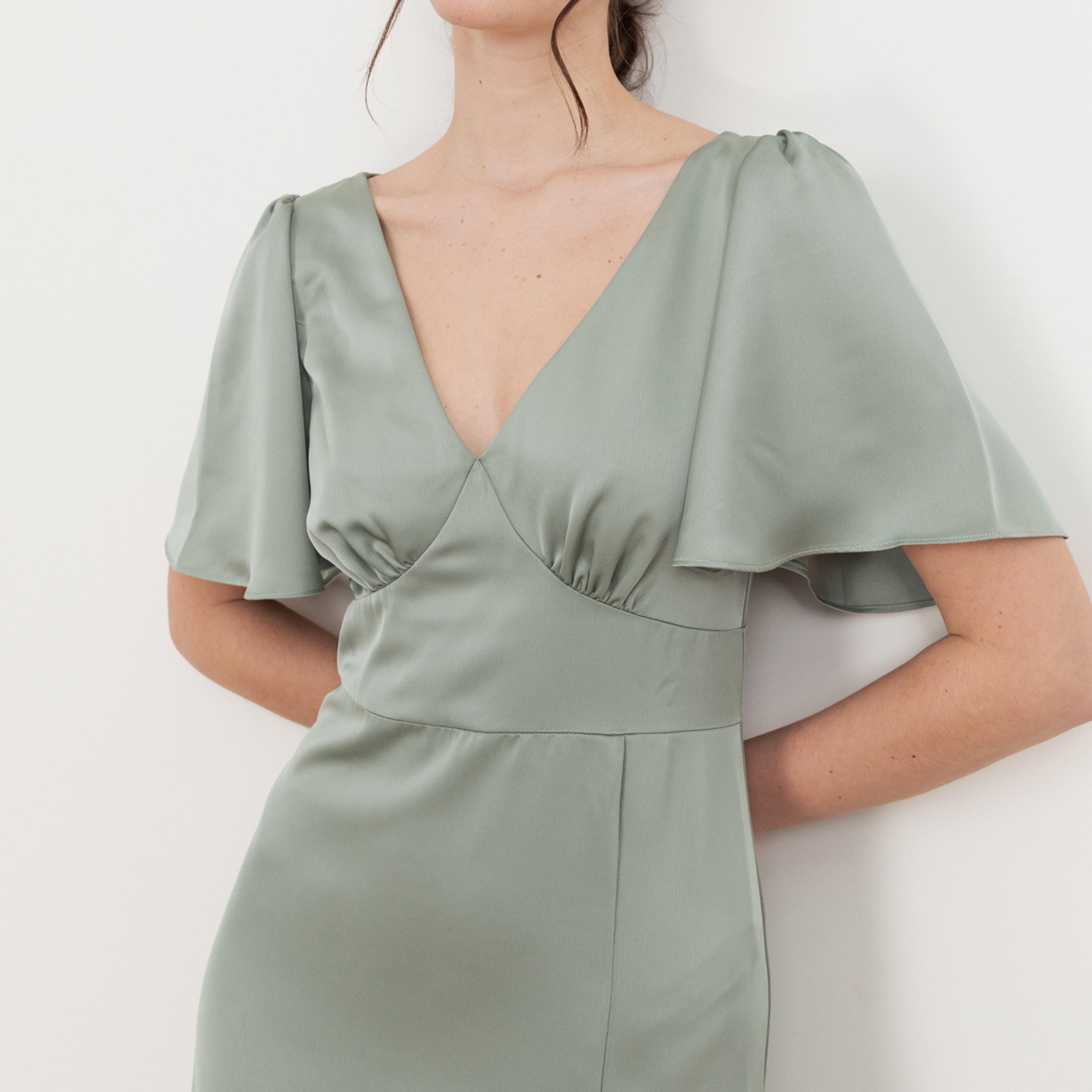 Maya Deluxe Satin Flutter Sleeves Slit Women's Evening Maxi Dress-women-clothing-dresses-image-3