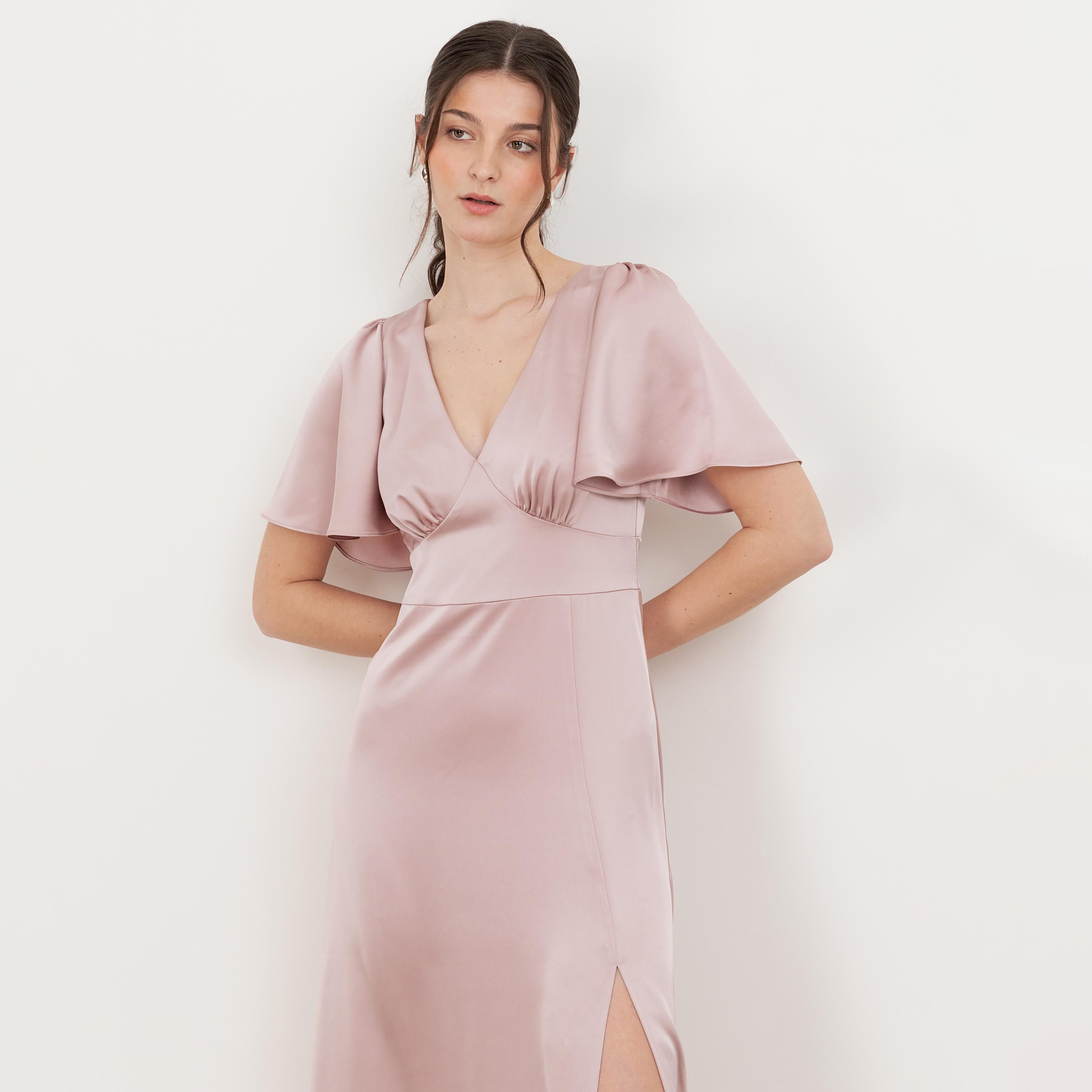 Maya Deluxe Satin Flutter Sleeves Slit Women's Evening Maxi Dress-women-clothing-dresses-image-4