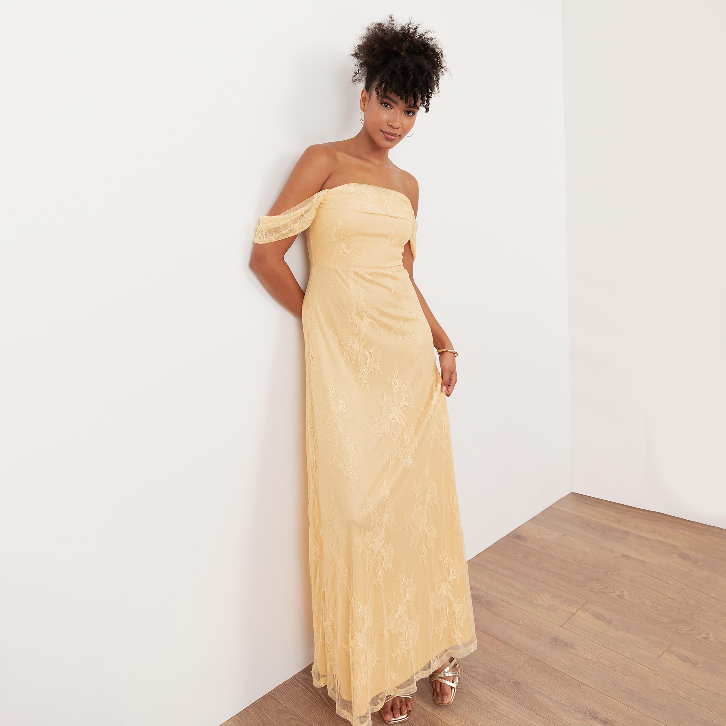 Maya Deluxe Buttercream All-Over Lace Off-Shoulder Women's Maxi Dress-women-clothing-dresses-image-1