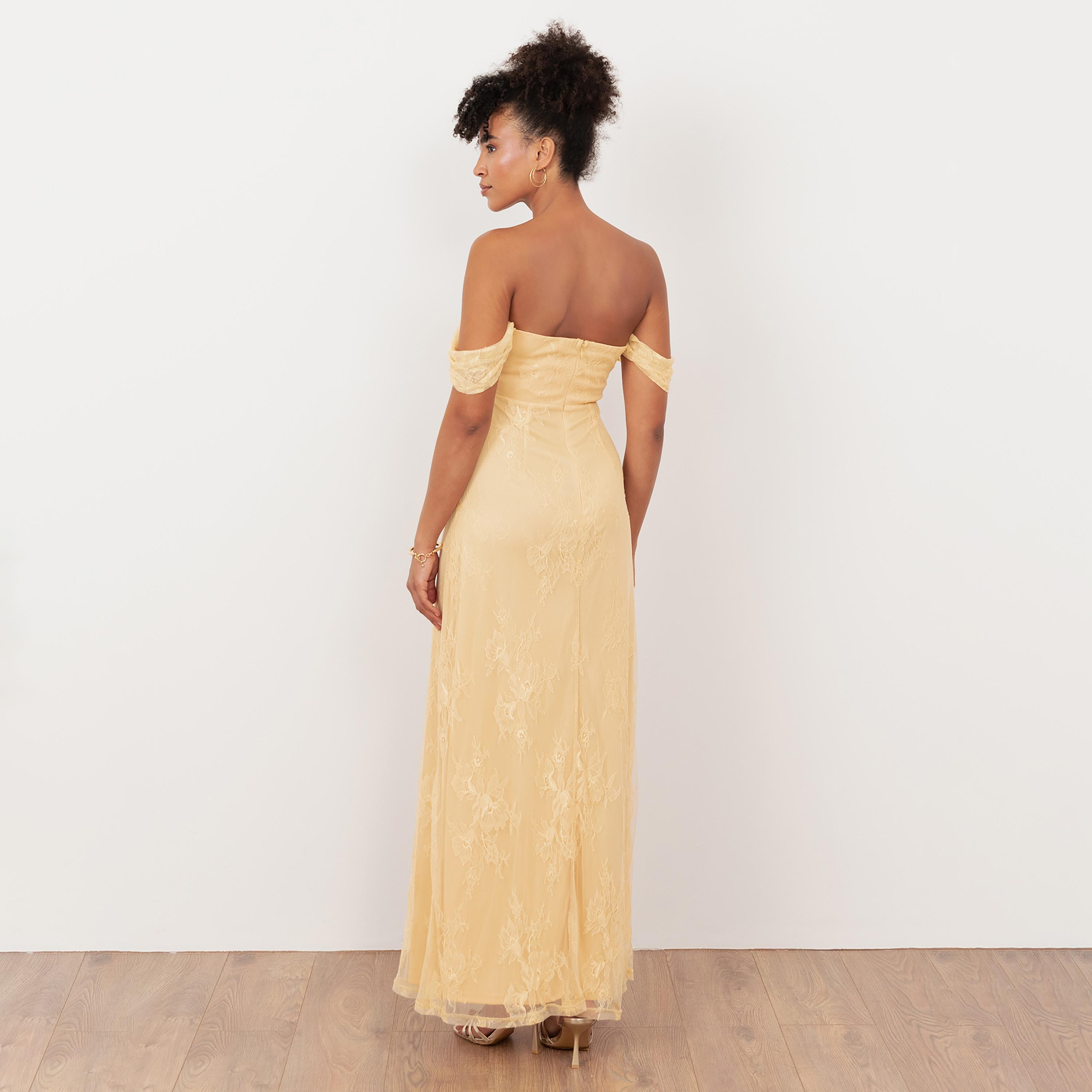 Maya Deluxe Buttercream All-Over Lace Off-Shoulder Women's Maxi Dress-women-clothing-dresses-image-2