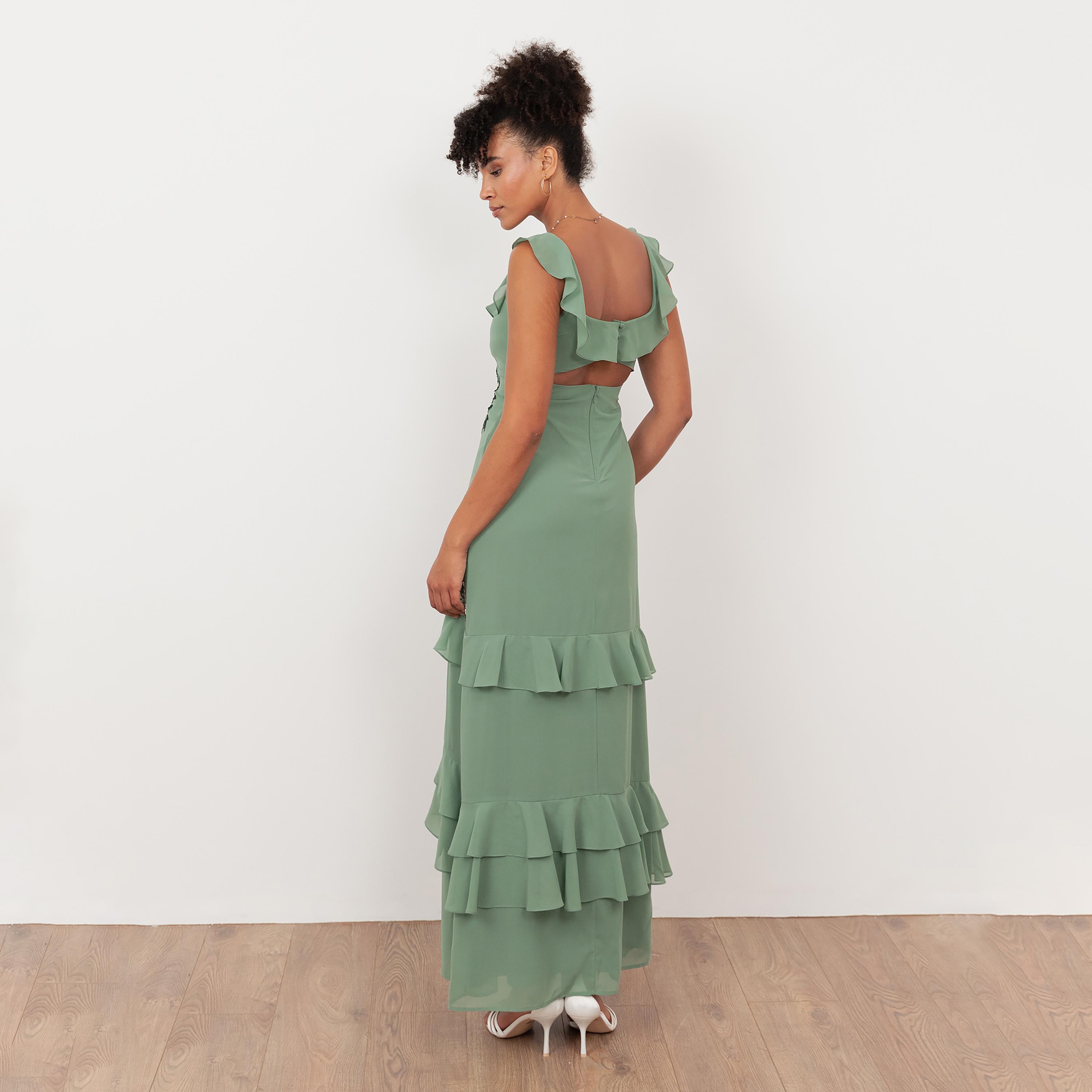 Maya Deluxe Sequined Georgette Sweetheart Neck Ruffled Women's Maxi Dress-women-clothing-dresses-image-2