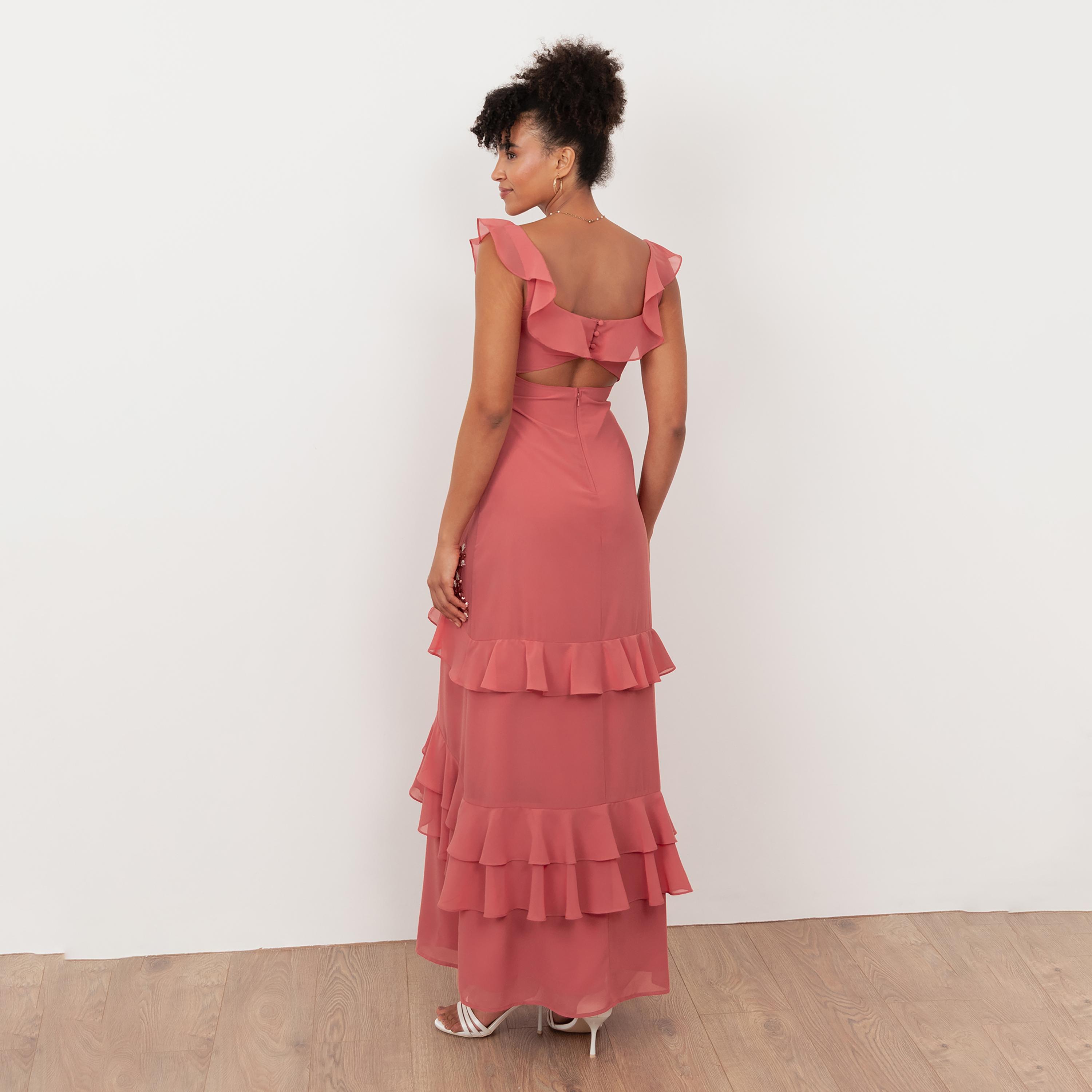 Maya Deluxe Sequined Georgette Sweetheart Neck Ruffled Women's Maxi Dress-women-clothing-dresses-image-2