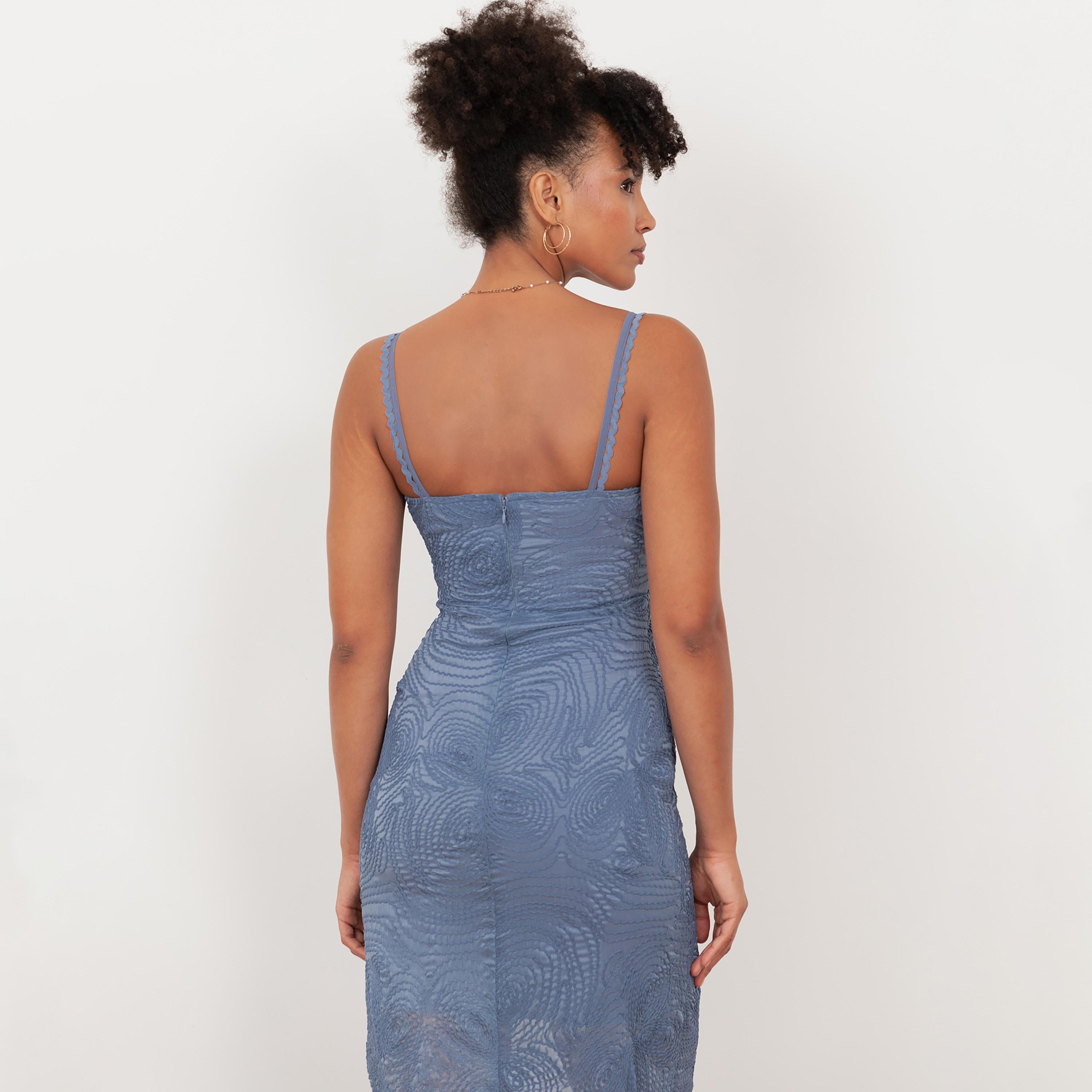 Maya Deluxe Infinity Blue Embroidered Chiffon Sweetheart Neck Slit Women's Midi Dress-women-clothing-dresses-image-5