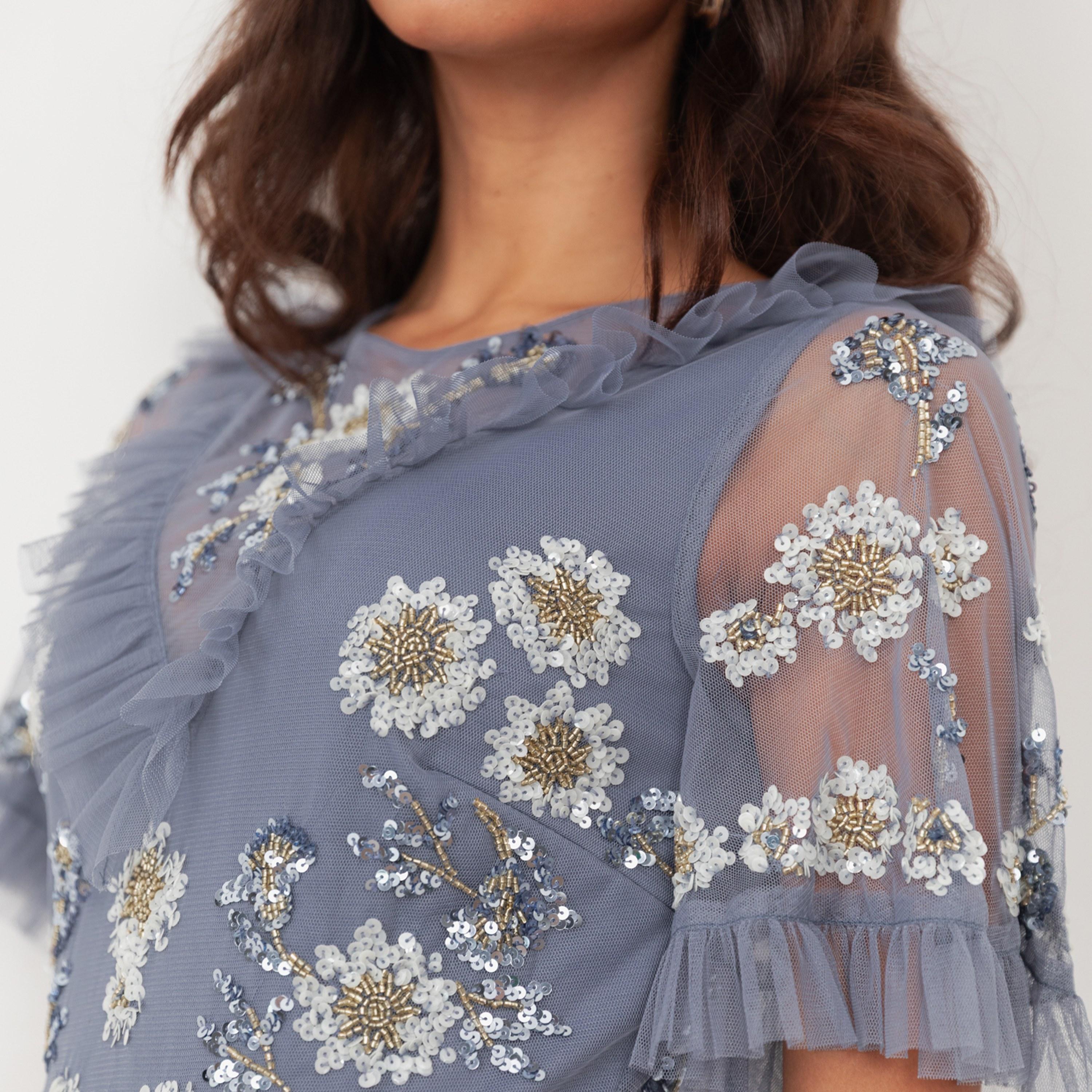 Maya Deluxe Sequined Tulle Sheer Sleeves Ruffled Women's Evening Maxi Dress-women-clothing-dresses-image-6